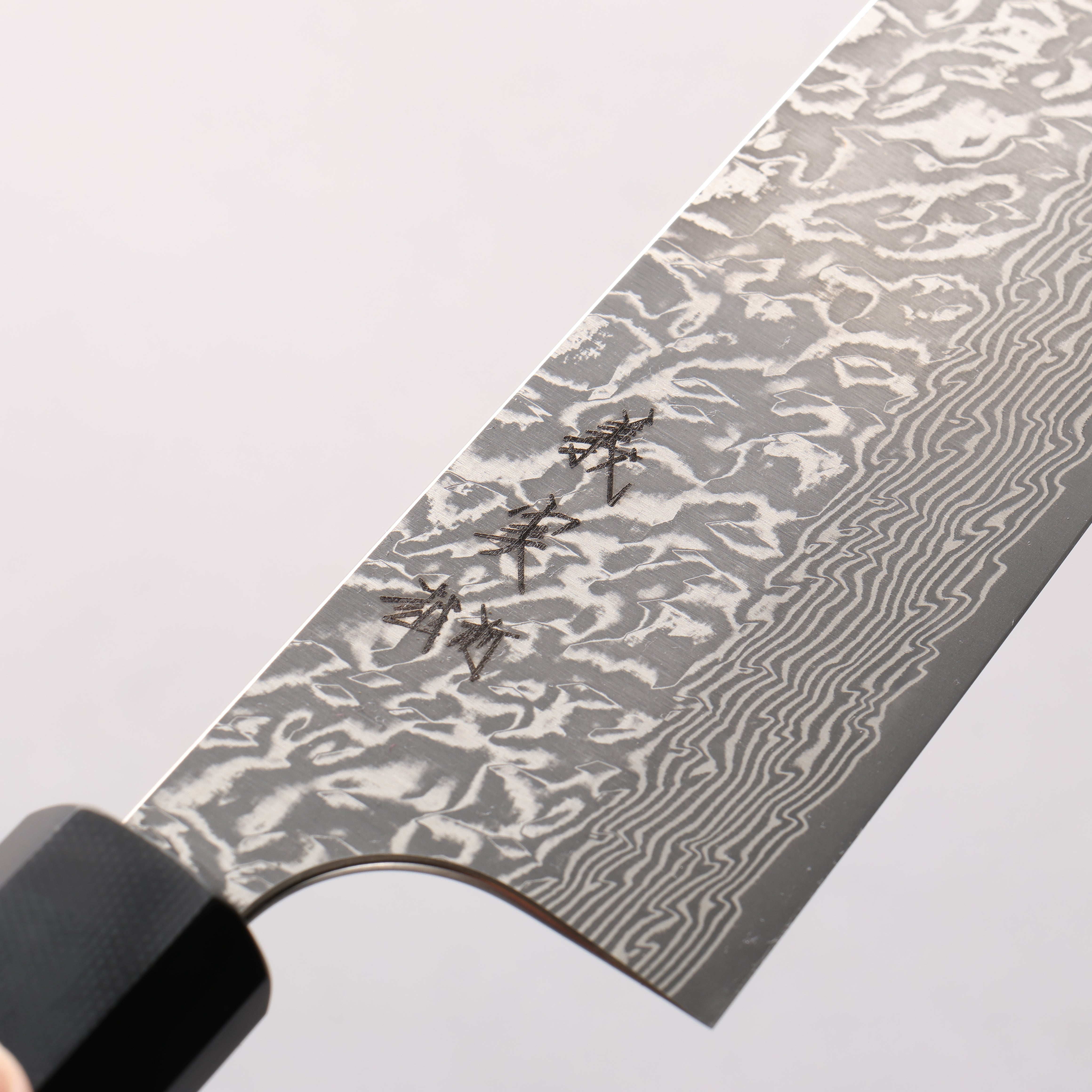 Yoshimi Kato VG10 Black Damascus Kiritsuke Gyuto 210mm African Rosewood with Blue Turquoise Ring (ferrule: G10) Handle