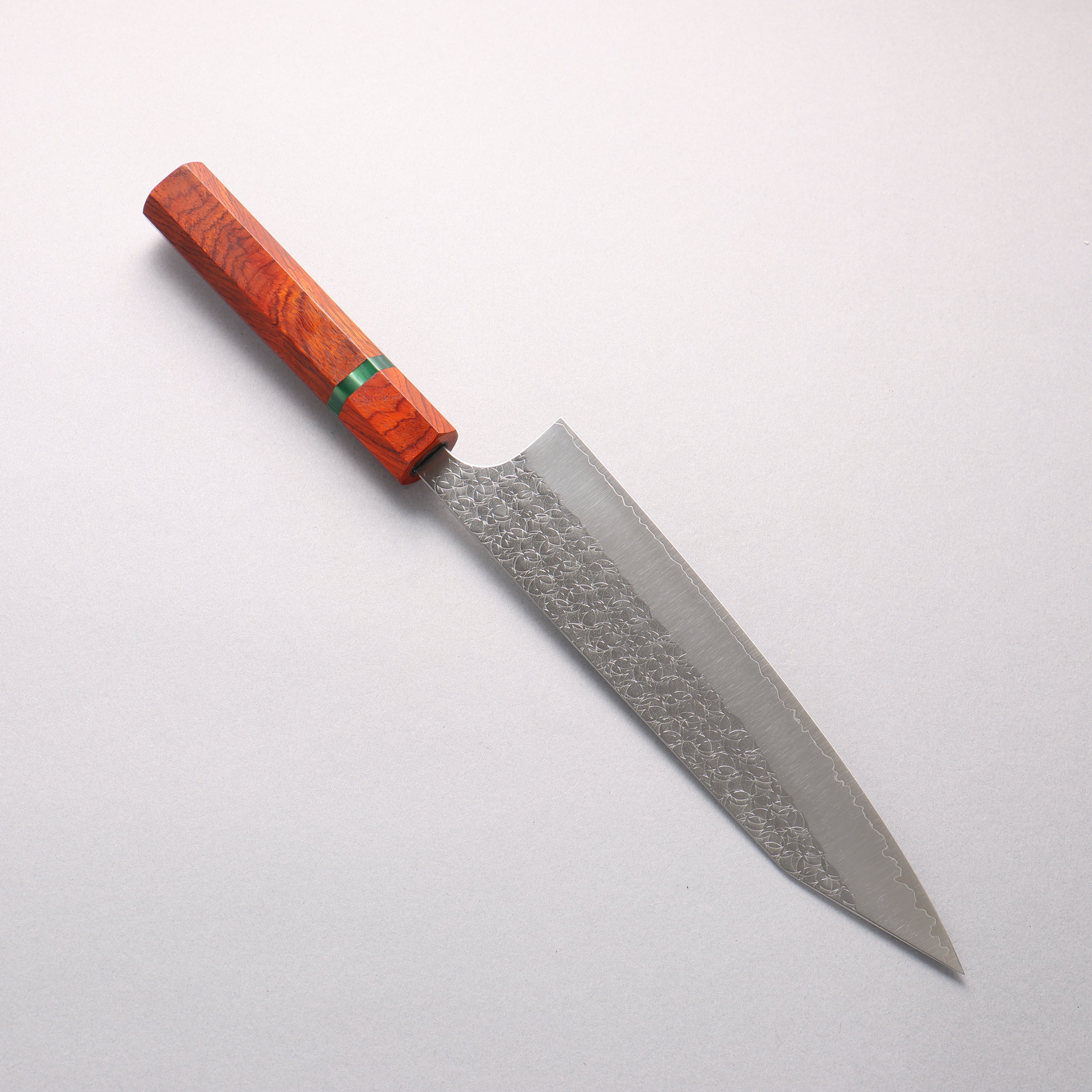 Yoshimi Kato Minamo SG2 Hammered Kiritsuke Gyuto 210mm Cocobolo (with Green Ring) Handle