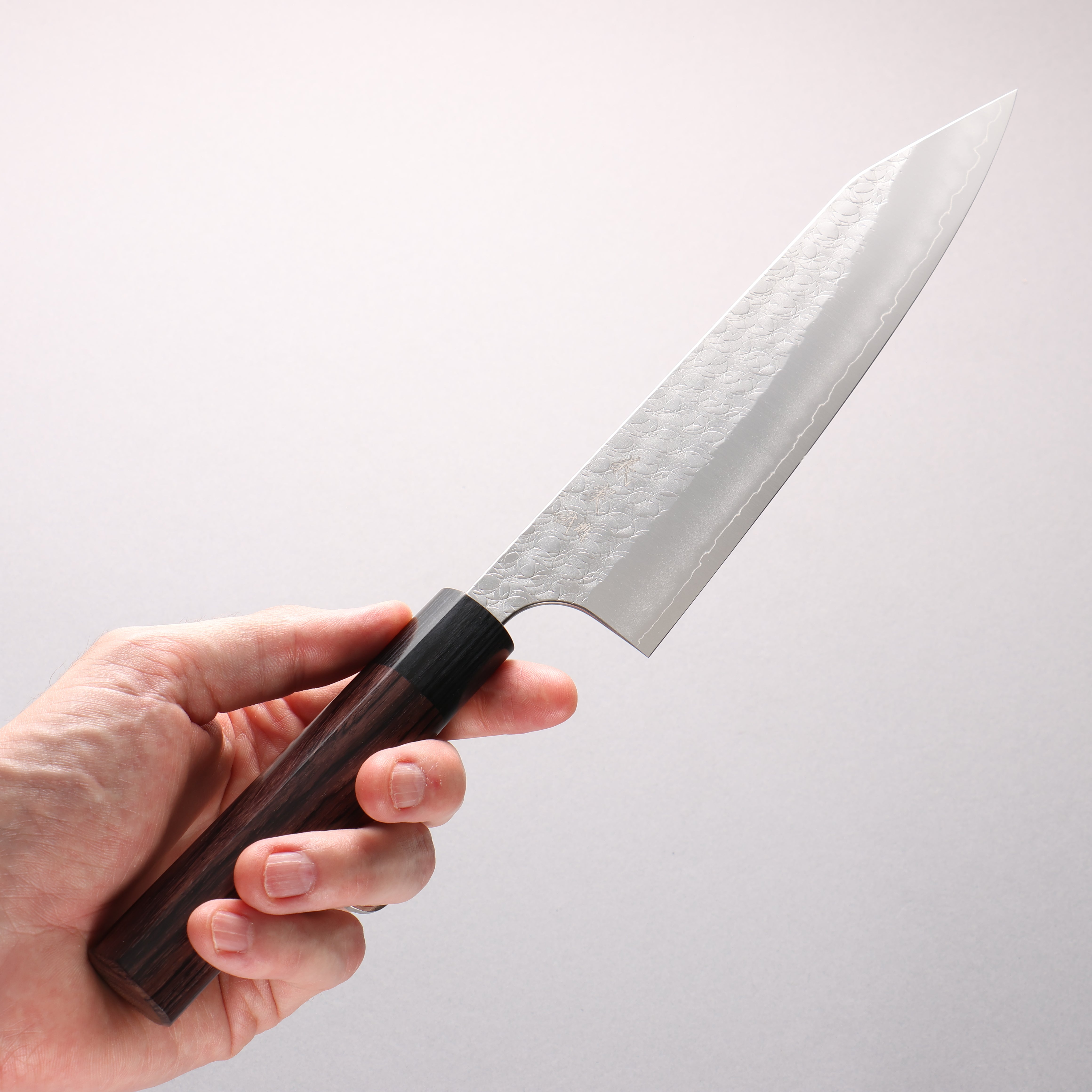 Yoshimi Kato Minamo SG2 Hammered Kiritsuke Gyuto 210mm Rosewood (Ferrule: Black Pakka Wood) Handle