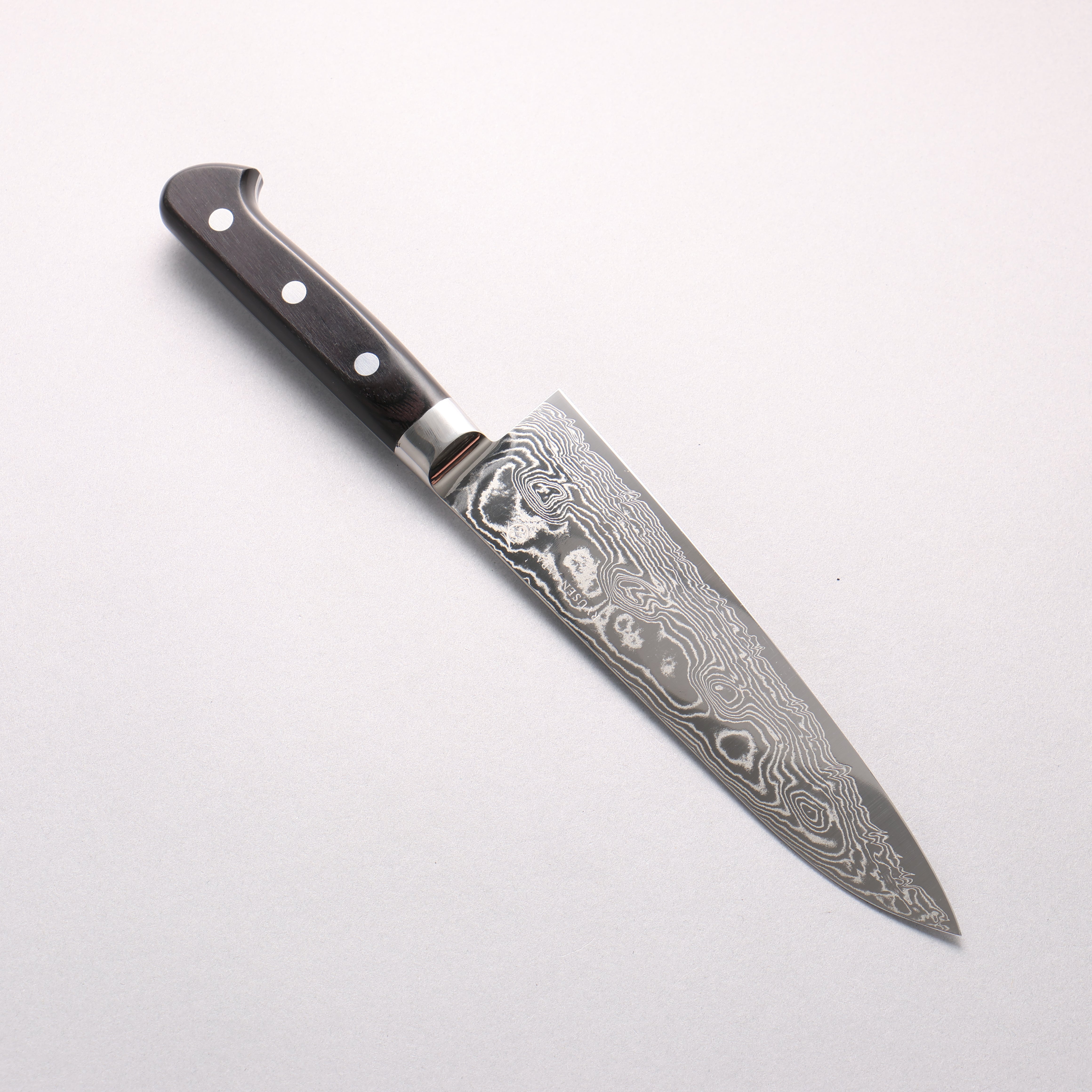 Ryusen Bonten Unryu VG10 63 Layer Damascus Gyuto 180mm Black Pakka wood Handle