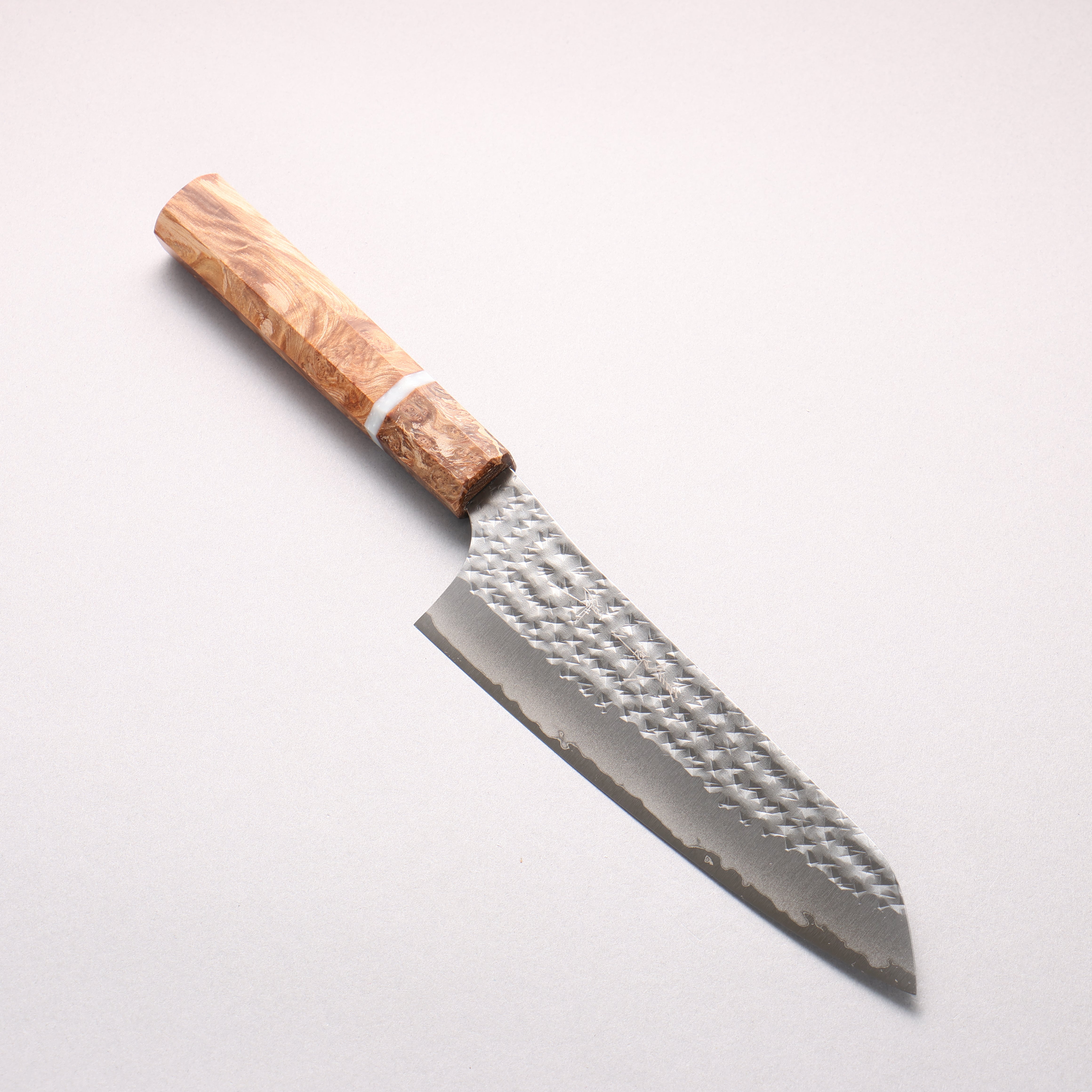 Yu Kurosaki Kokusen Blue Super Hammered Bunka 165mm Brown Stabilized Wood (White Ring) Handle