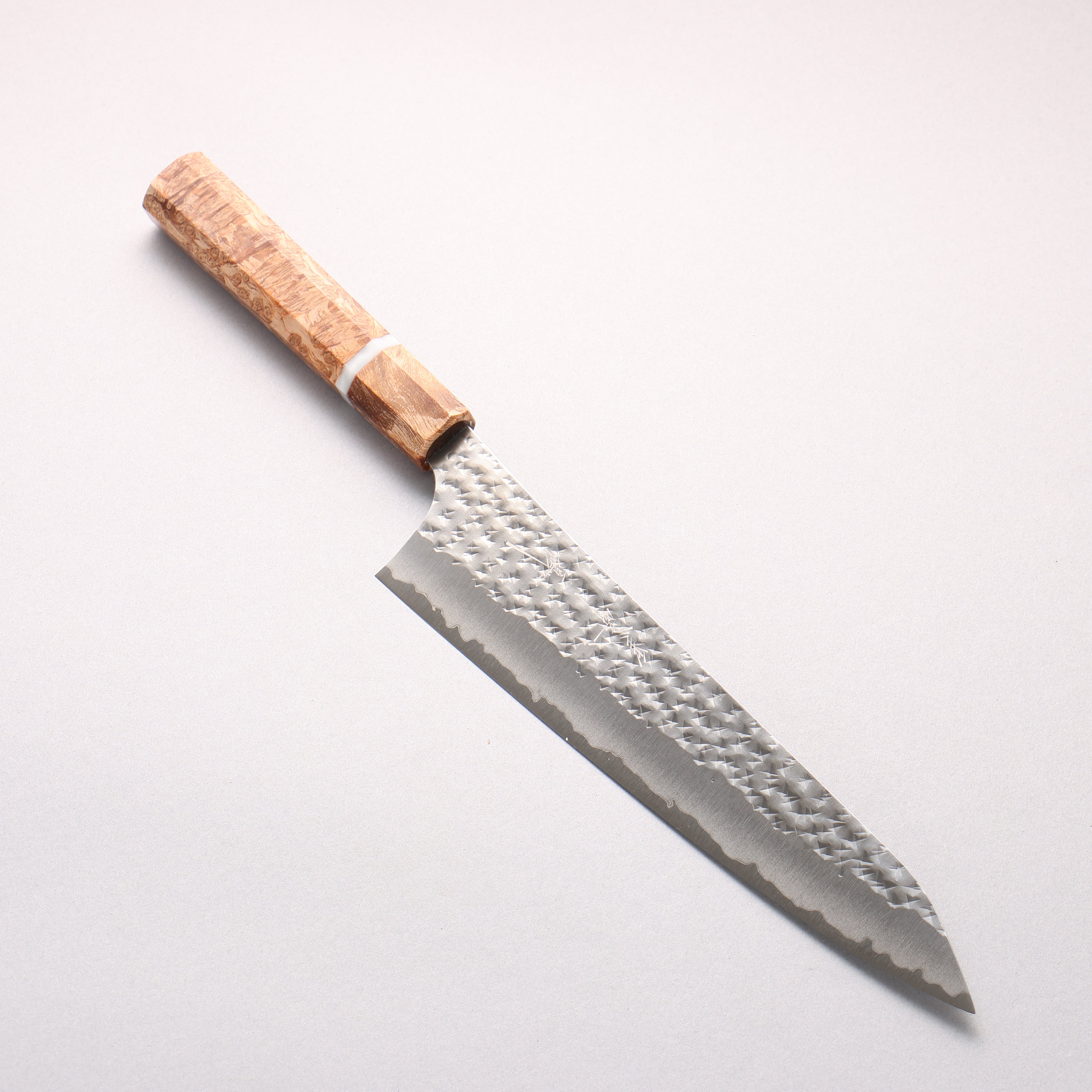 Yu Kurosaki Kokusen Blue Super Hammered Gyuto 210mm Brown Stabilized Wood (White Ring) Handle