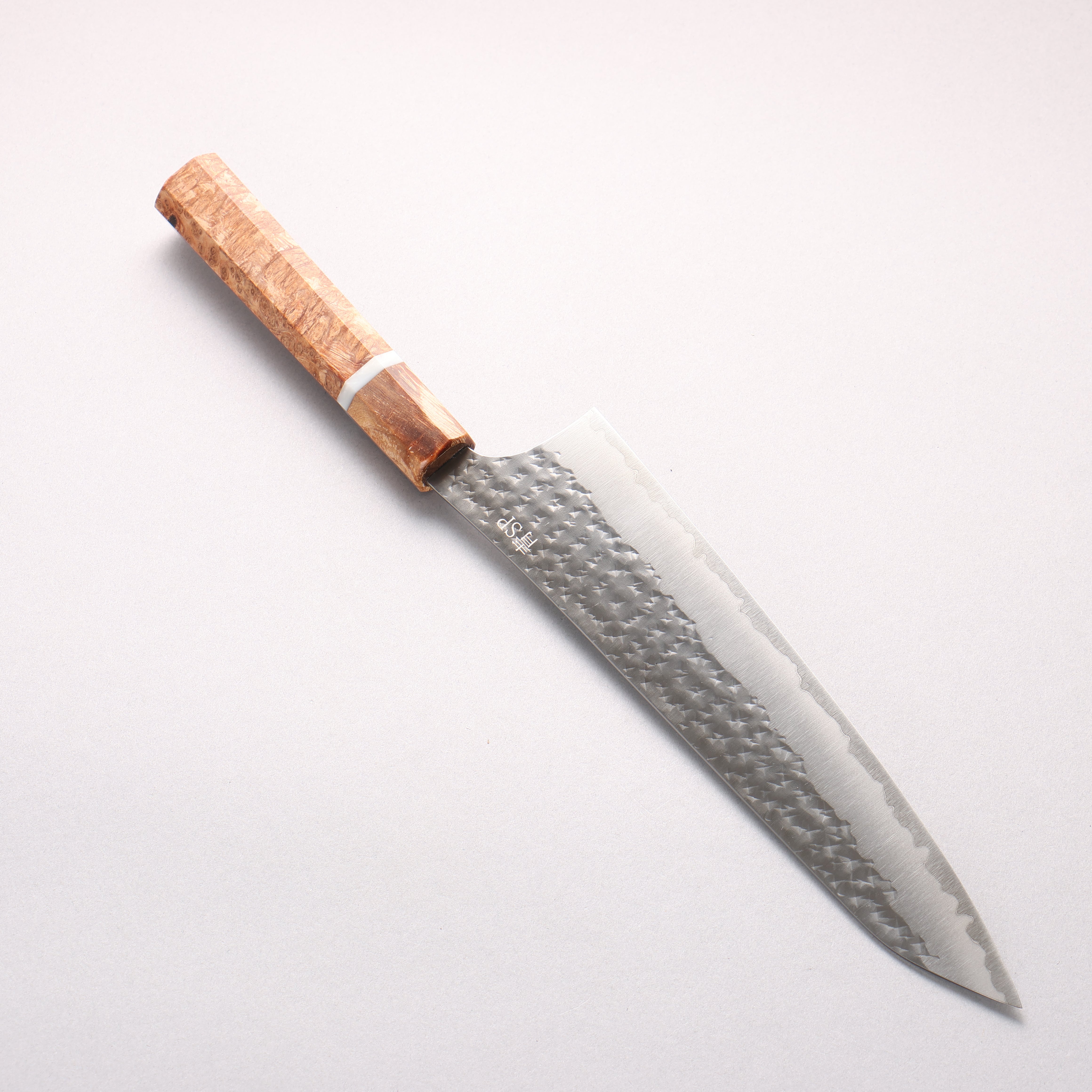 Yu Kurosaki Kokusen Blue Super Hammered Gyuto 210mm Brown Stabilized Wood (White Ring) Handle