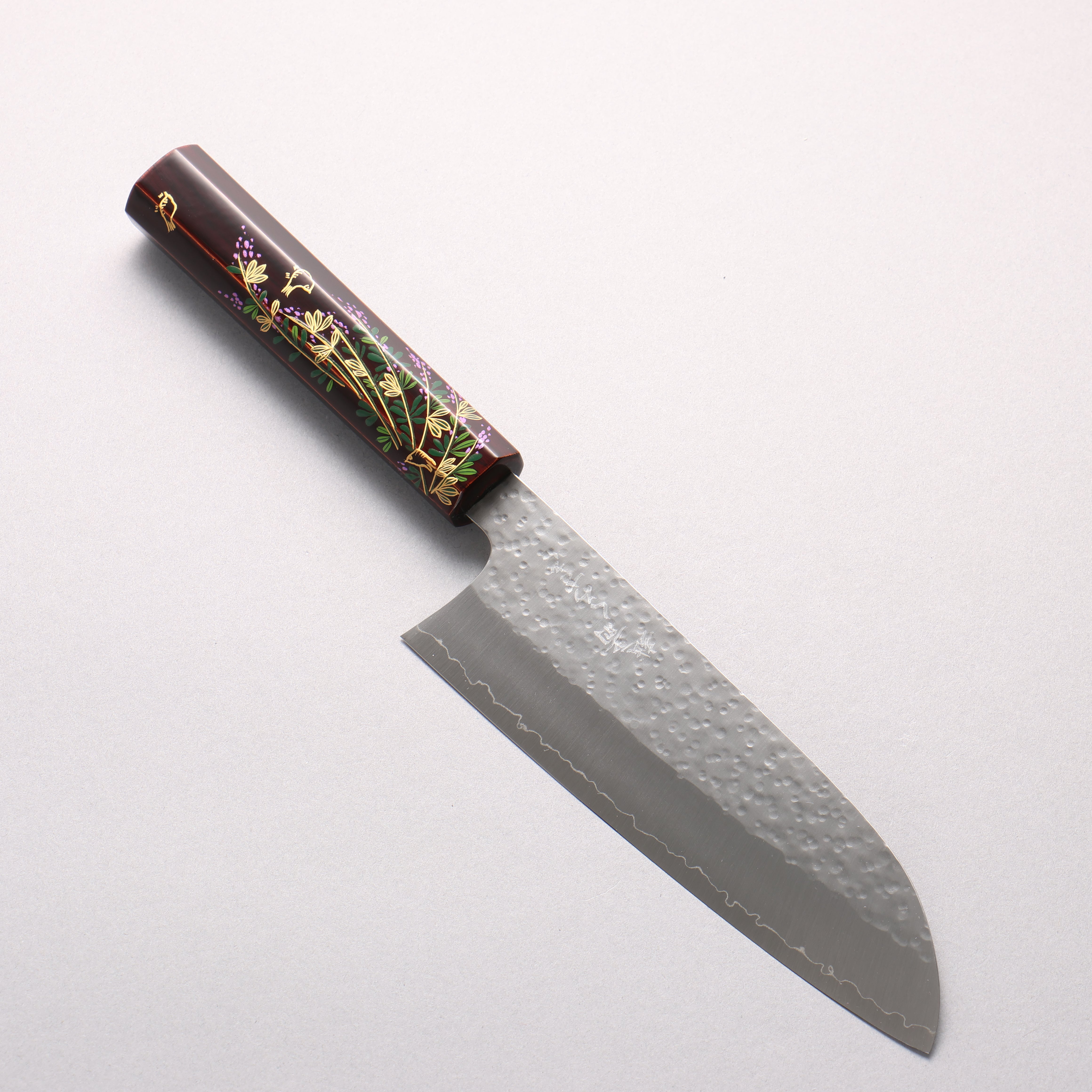 Makoto Kurosaki SG2 Hammered(Maru) Santoku 165mm Lacquered (Real Gold Makie Design) Handle