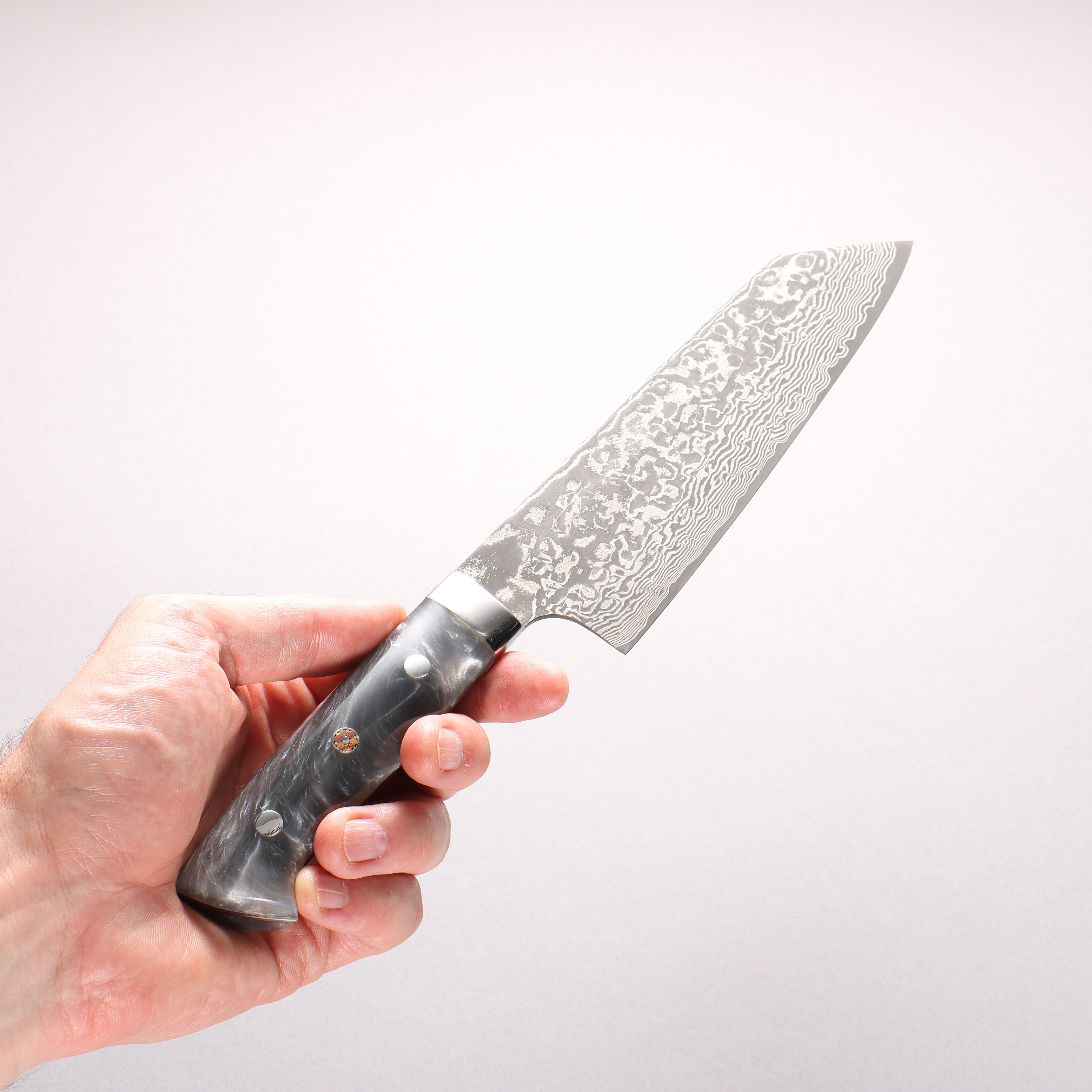 Takeshi Saji SG2 Black Damascus Bunka 180mm Grey Marble Acrylic Handle