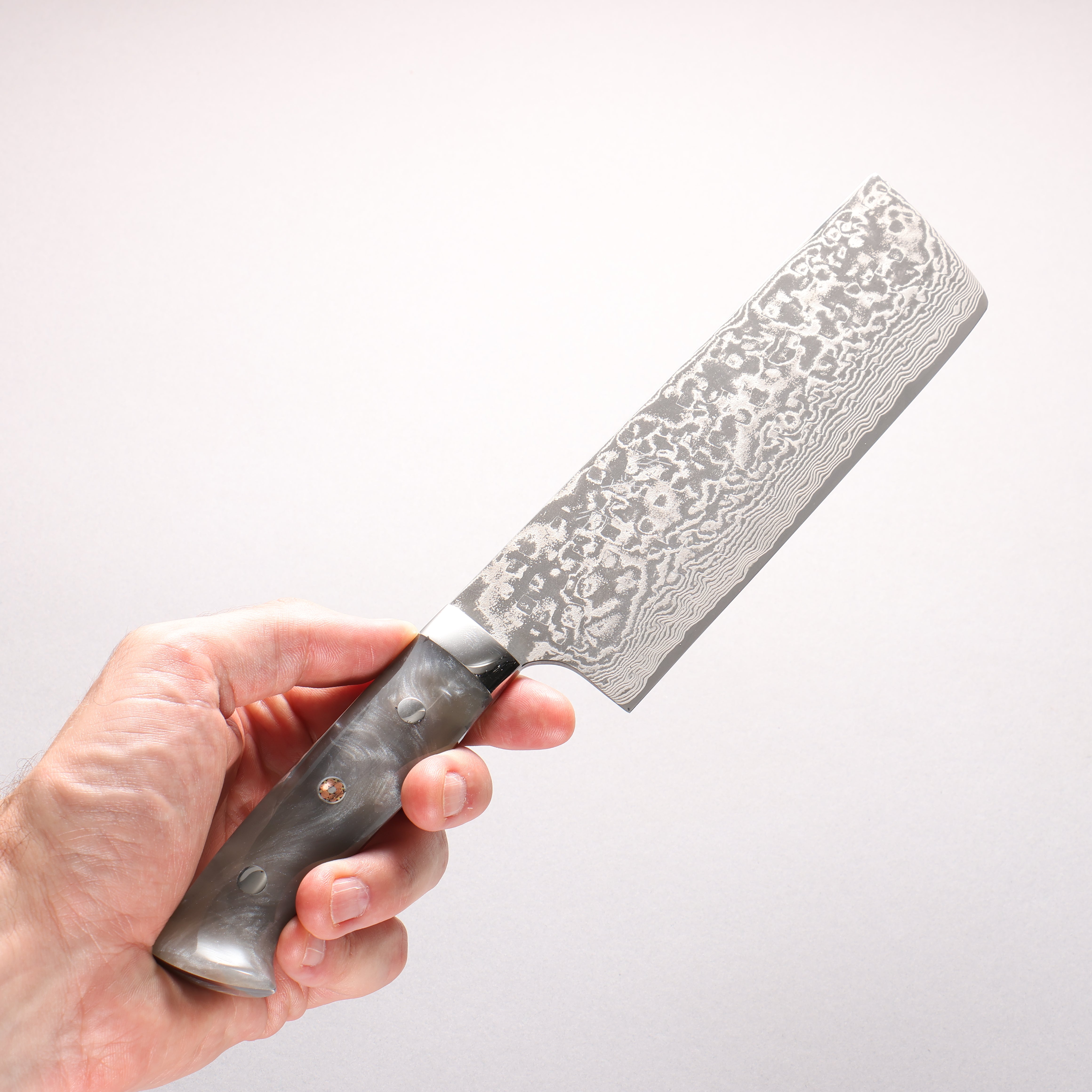 Takeshi Saji SG2 Black Damascus Nakiri 165mm Grey Marble Acrylic Handle