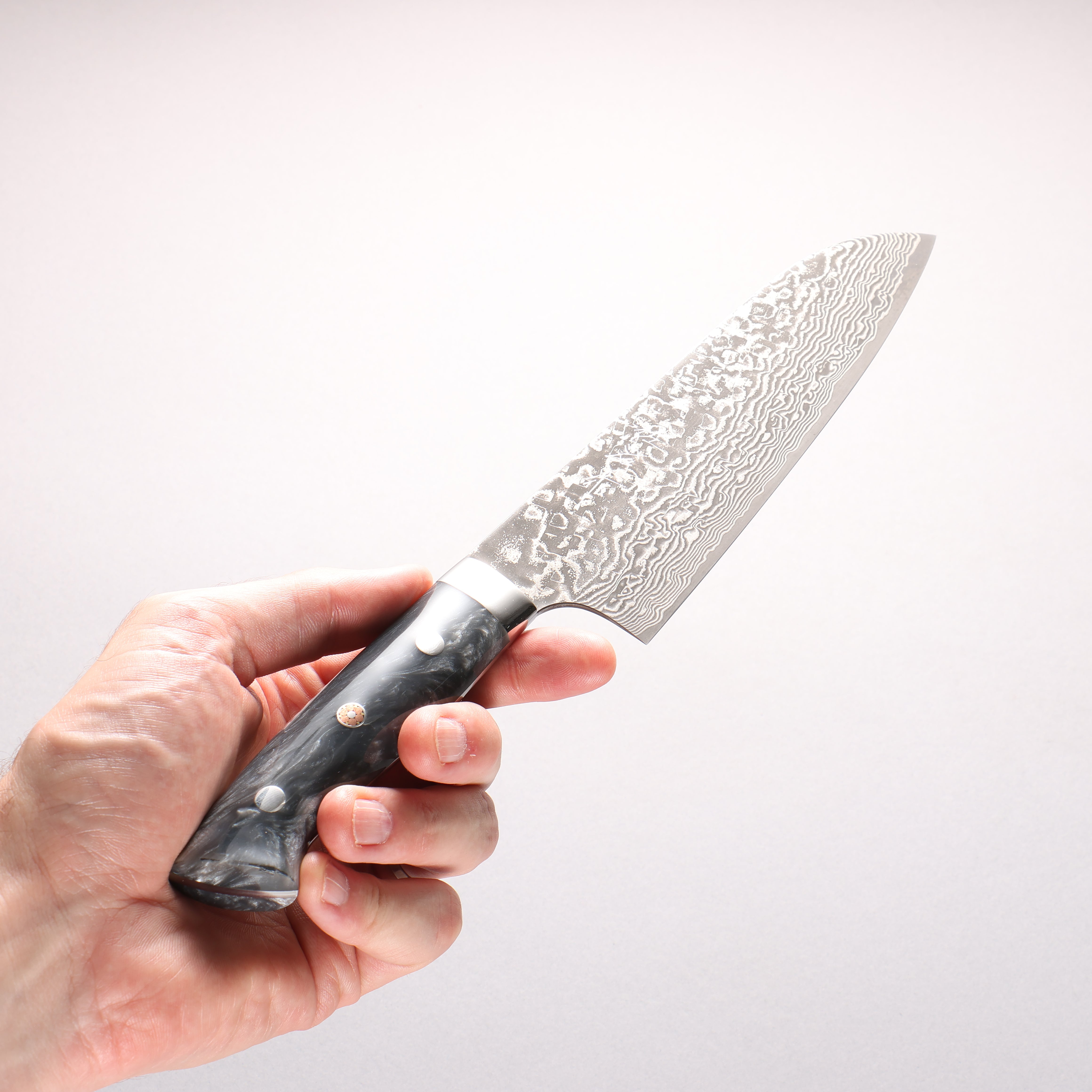 Takeshi Saji SG2 Black Damascus Santoku 180mm Grey Marble Acrylic Handle