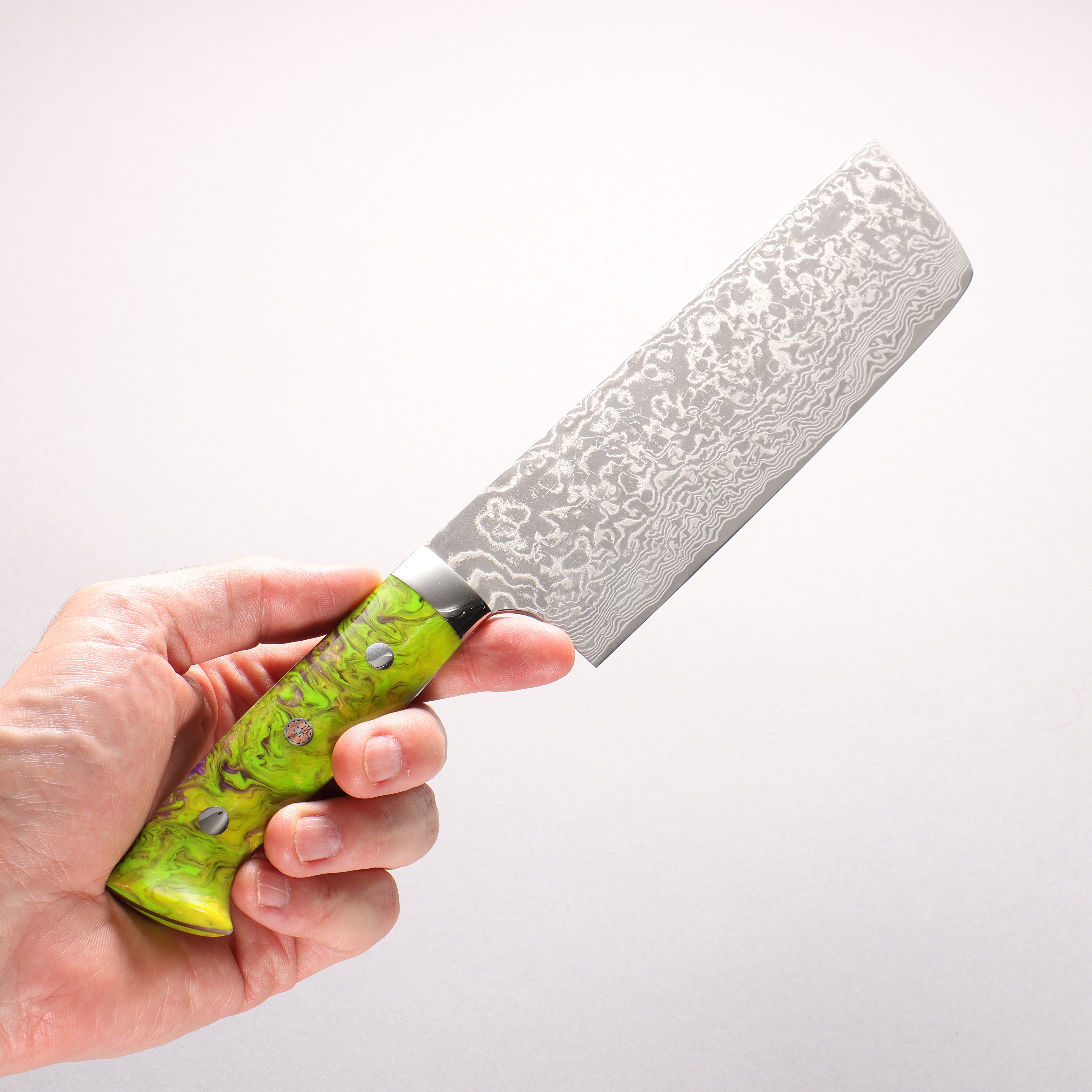 Takeshi Saji SG2 Black Damascus Nakiri 165mm Green and Purple Marble Acrylic Handle