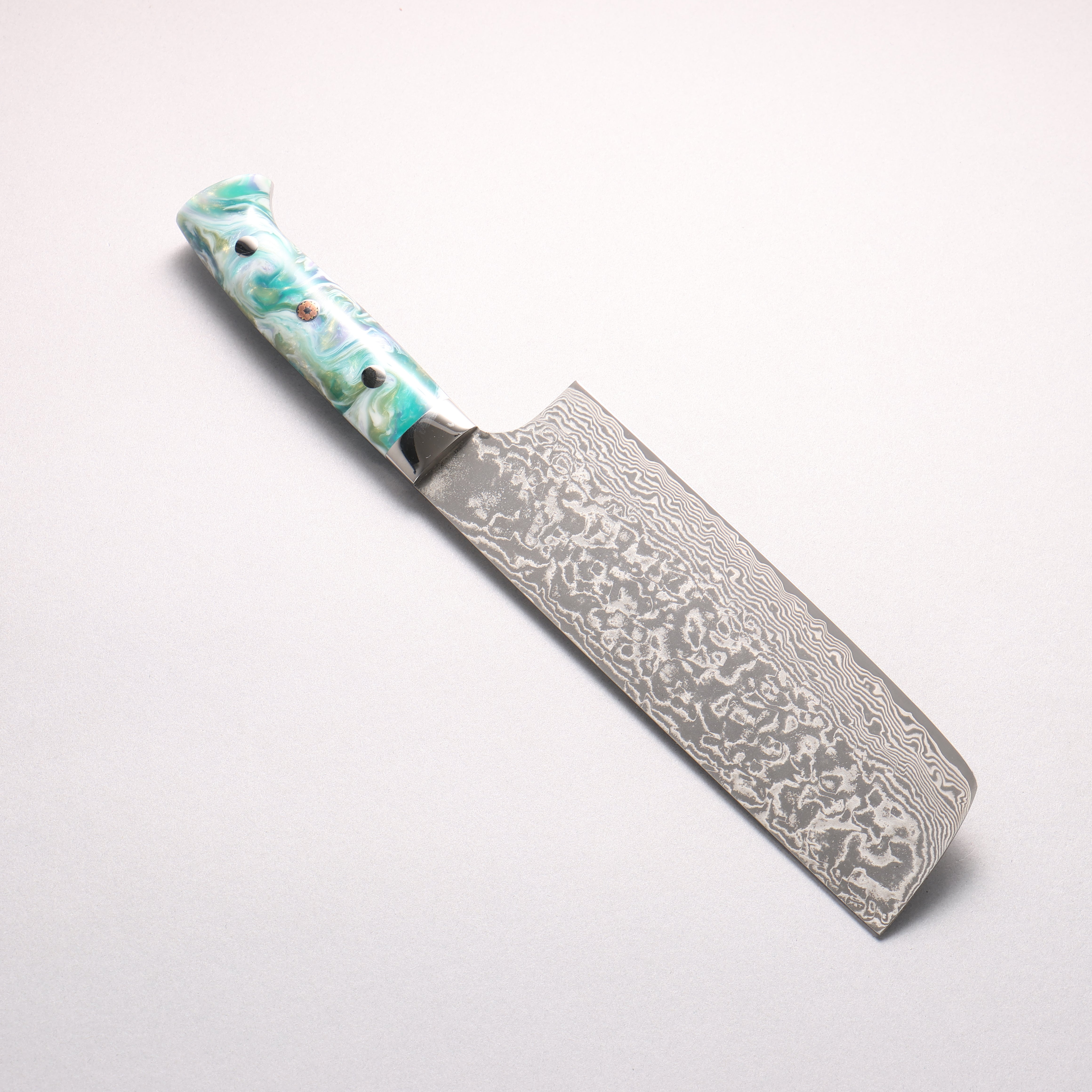 Takeshi Saji SG2 Black Damascus Nakiri 165mm White and Blue Marble Acrylic Handle