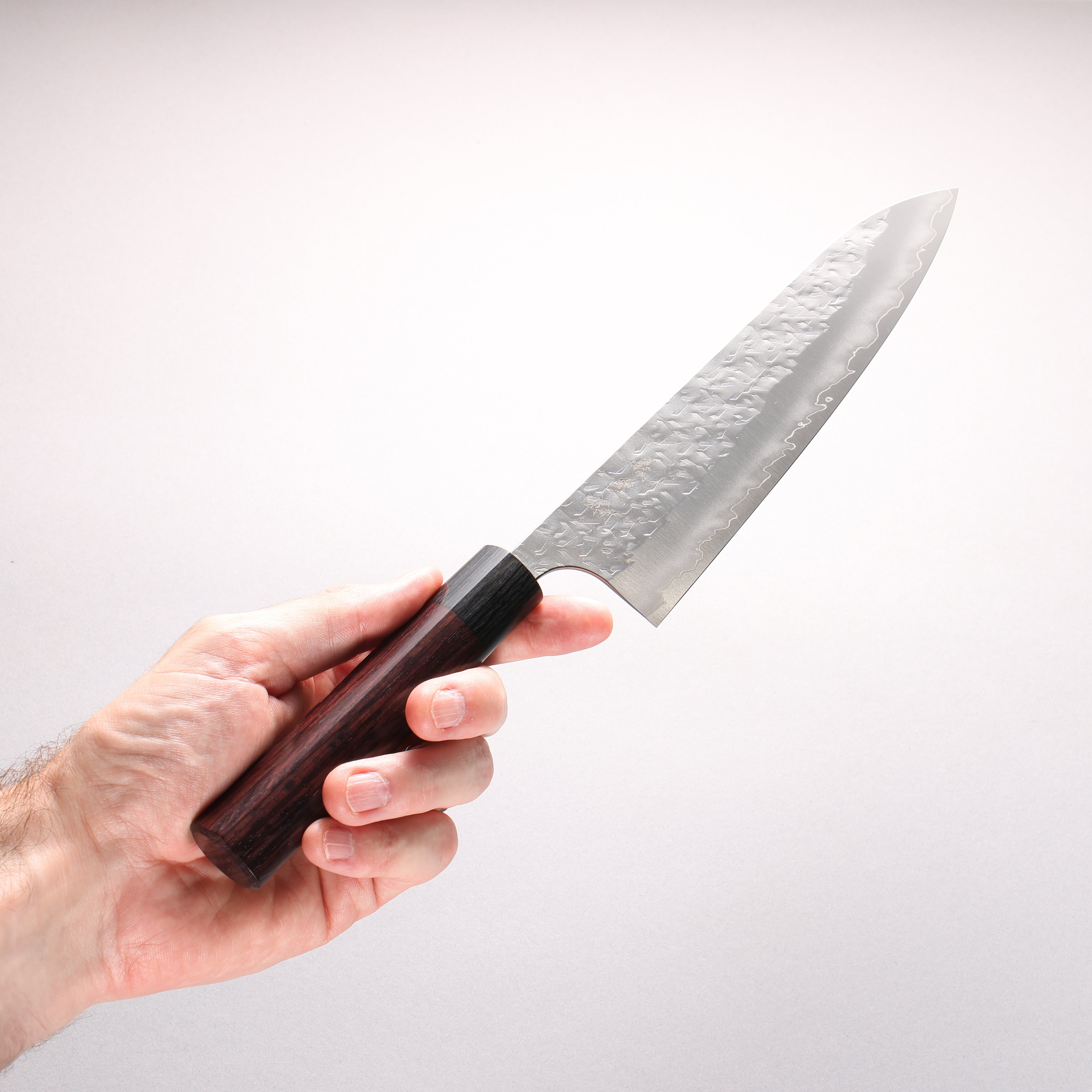 Yoshimi Kato Hyo SG2 Hammered Gyuto 210mm Rosewood (ferrule: Black Pakka wood) Shinogi Handle