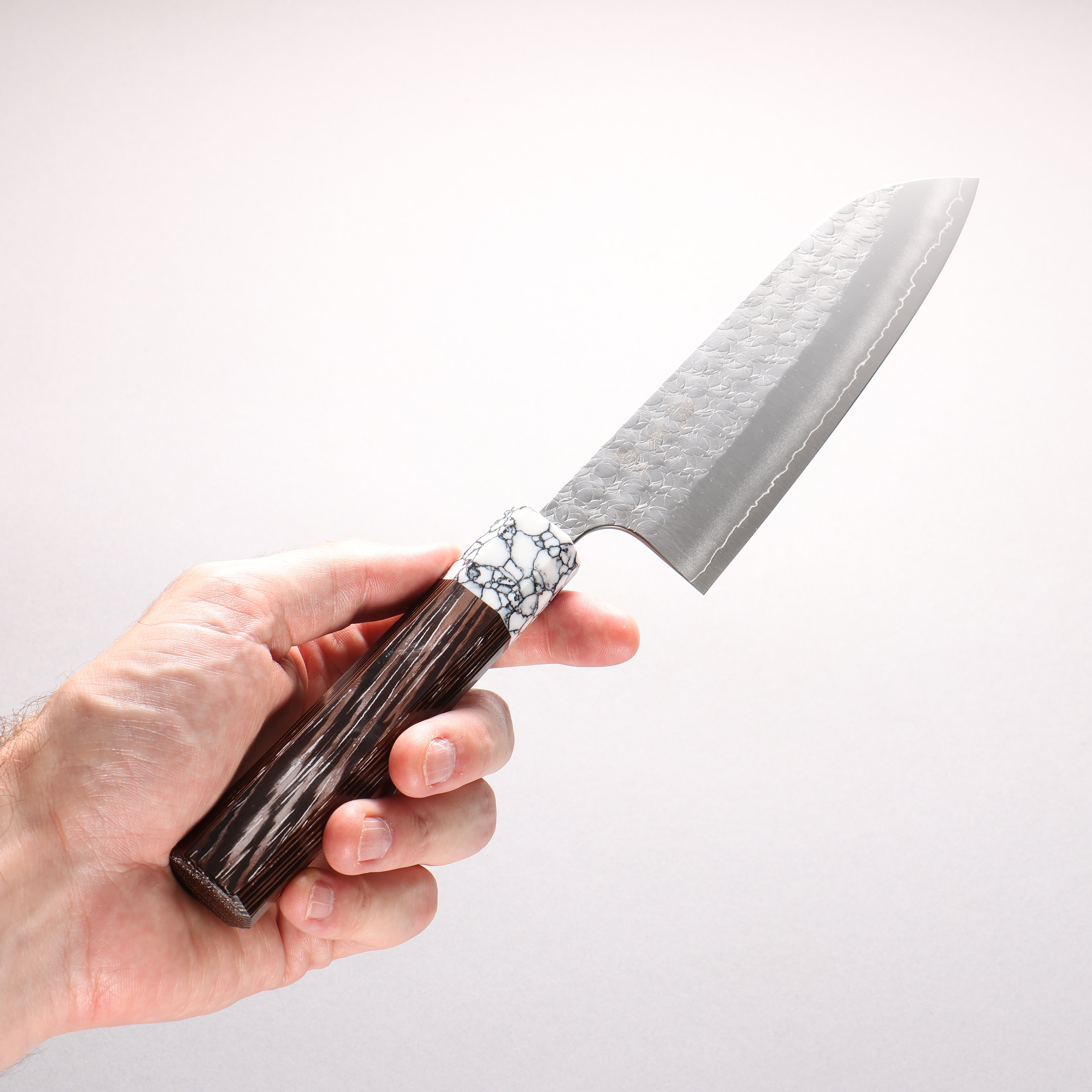 Yoshimi Kato Minamo SG2 Hammered Santoku 170mm Wenge (ferrule: White Turquoise) Handle