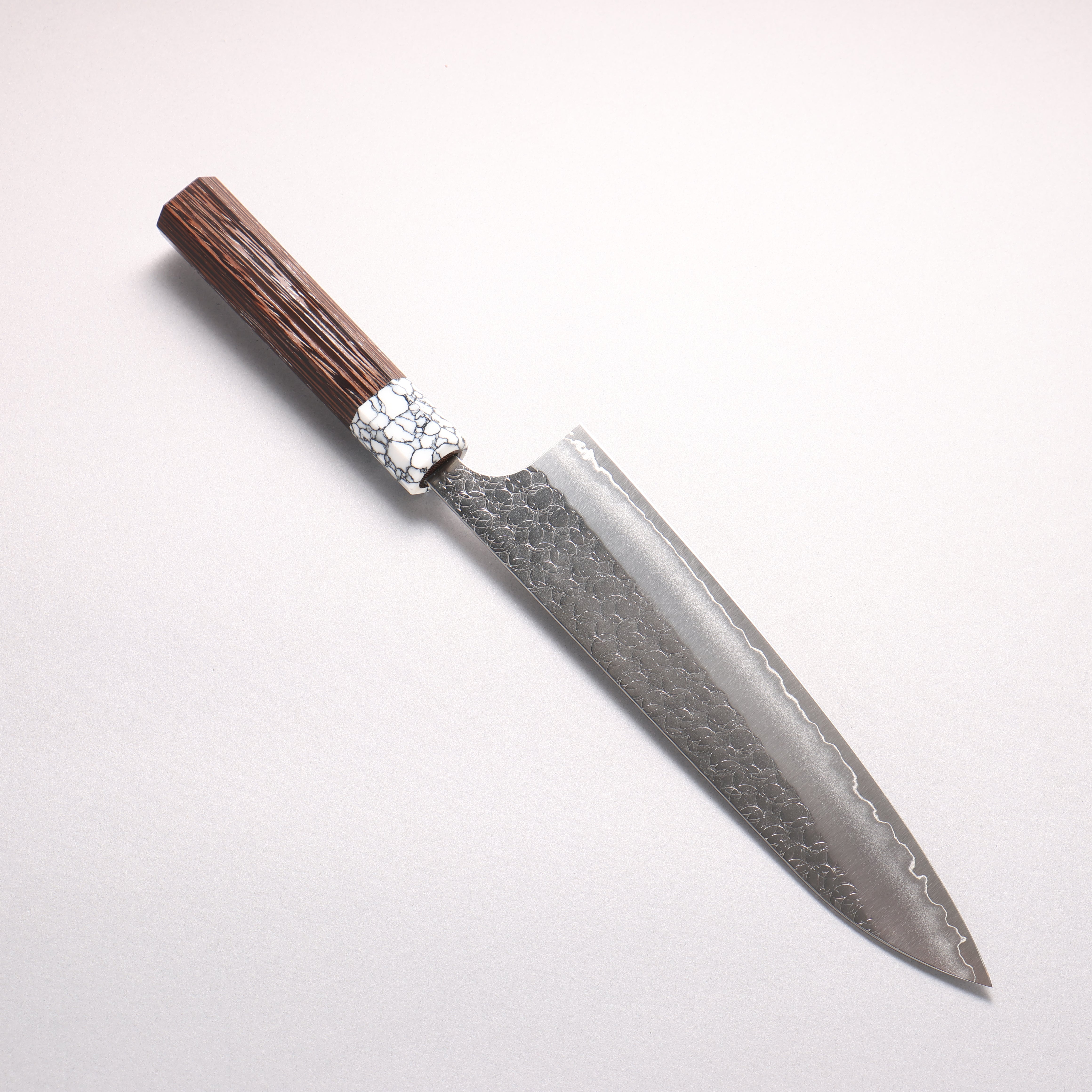 Yoshimi Kato Minamo SG2 Hammered Gyuto 210mm Wenge (ferrule: White Turquoise) Handle