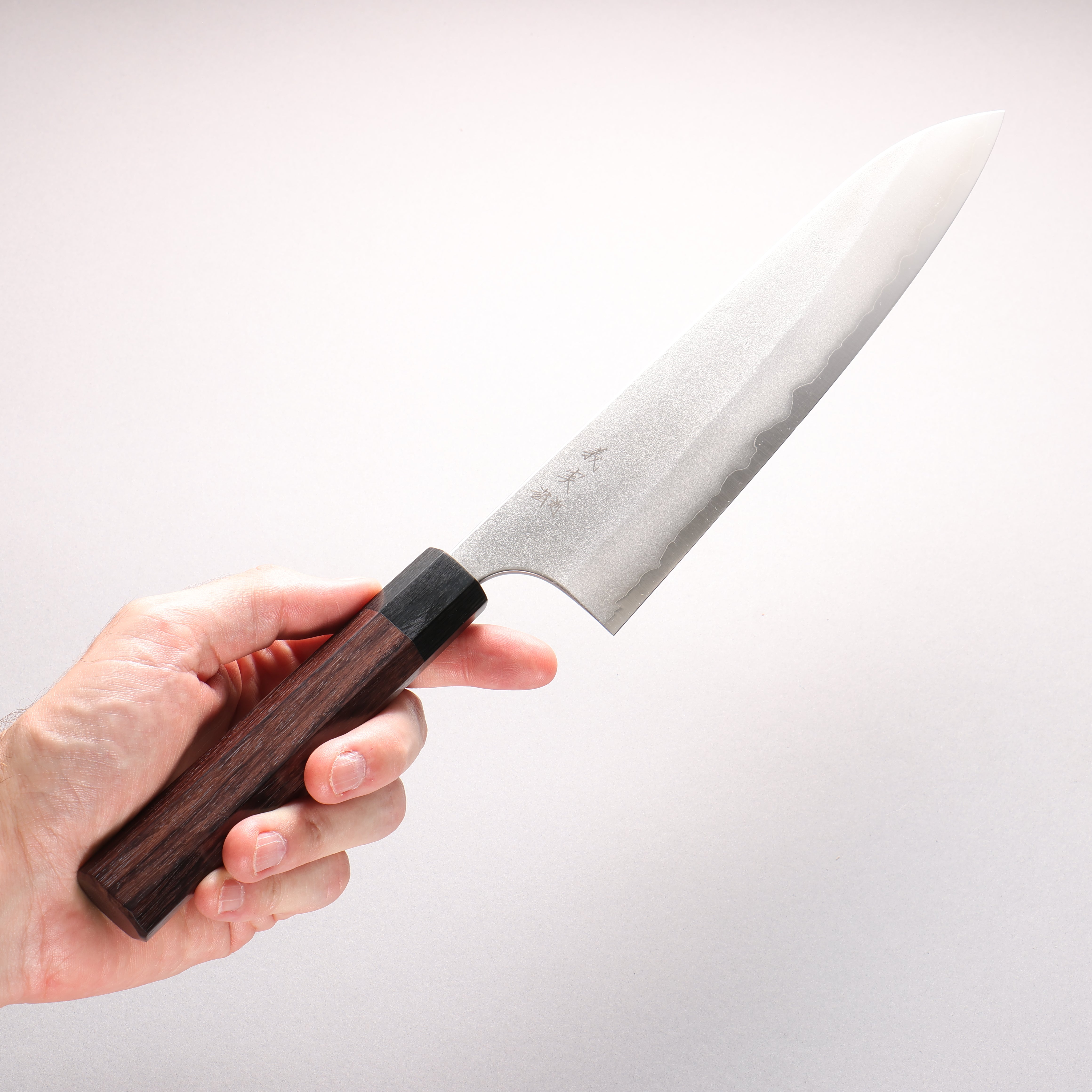 Yoshimi Kato Blue Super Nashiji Gyuto 240mm Rosewood (Ferrule: Black Pakka Wood) Handle