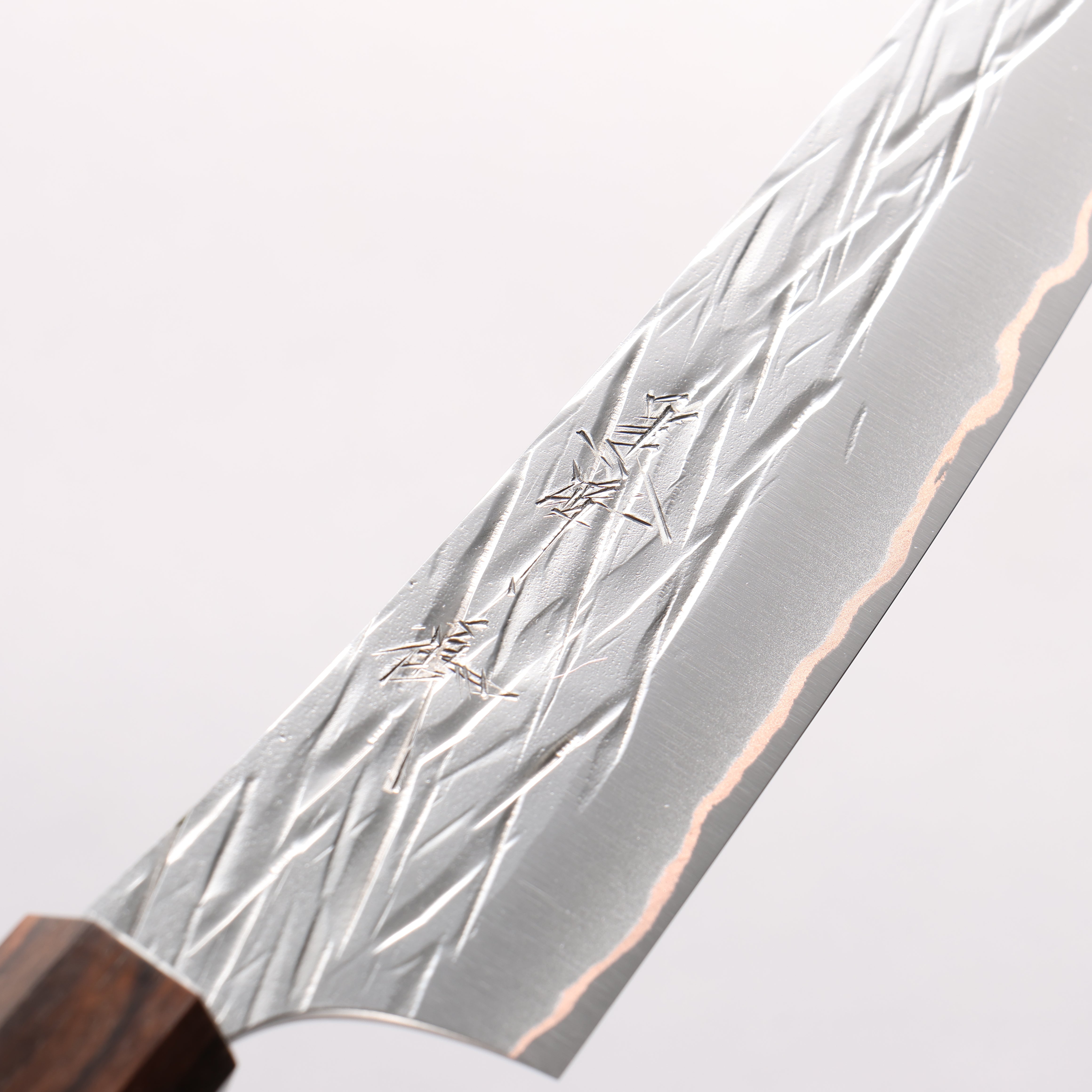 Yu Kurosaki Raijin VG10w Hammered Copper Layered Petty-Utility 150mm Ebony Wood (with Pink Gold Colored Resin and Silver Ring) Handle