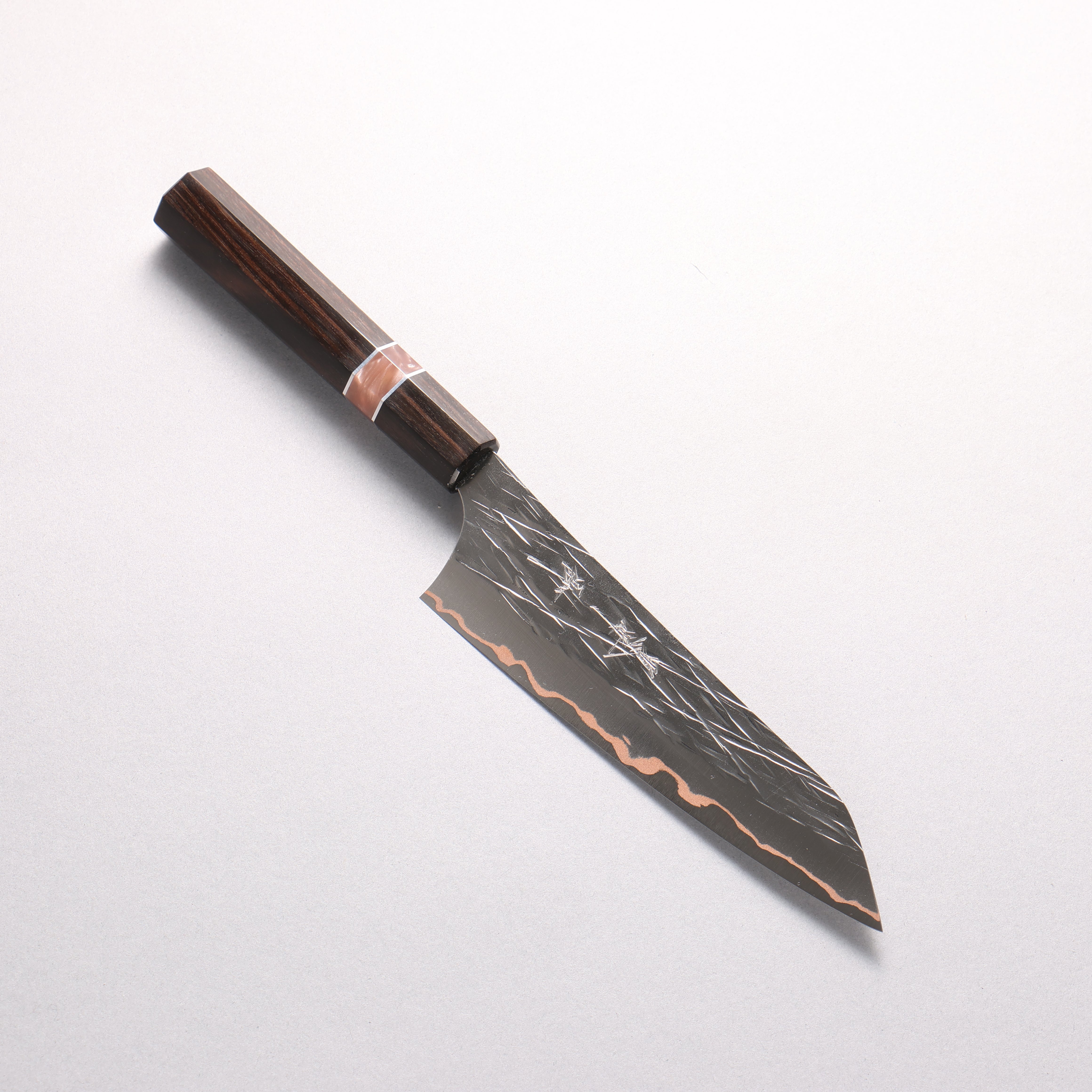 Yu Kurosaki Raijin VG10w Hammered Copper Layered Small Bunka 150mm Ebony Wood (with Pink Gold Colored Resin and Silver Ring) Handle