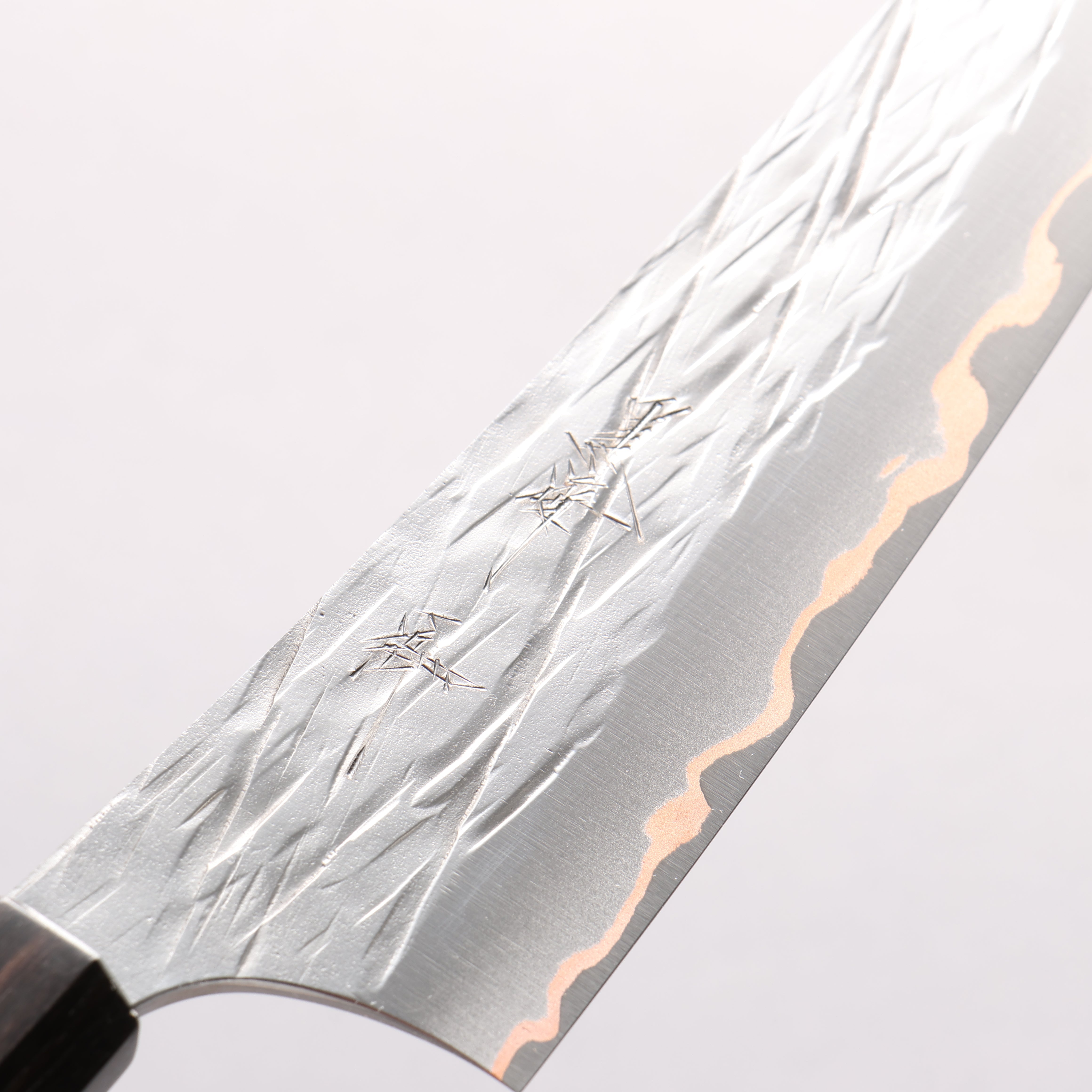 Yu Kurosaki Raijin VG10w Hammered Copper Layered Small Bunka 150mm Ebony Wood (with Pink Gold Colored Resin and Silver Ring) Handle