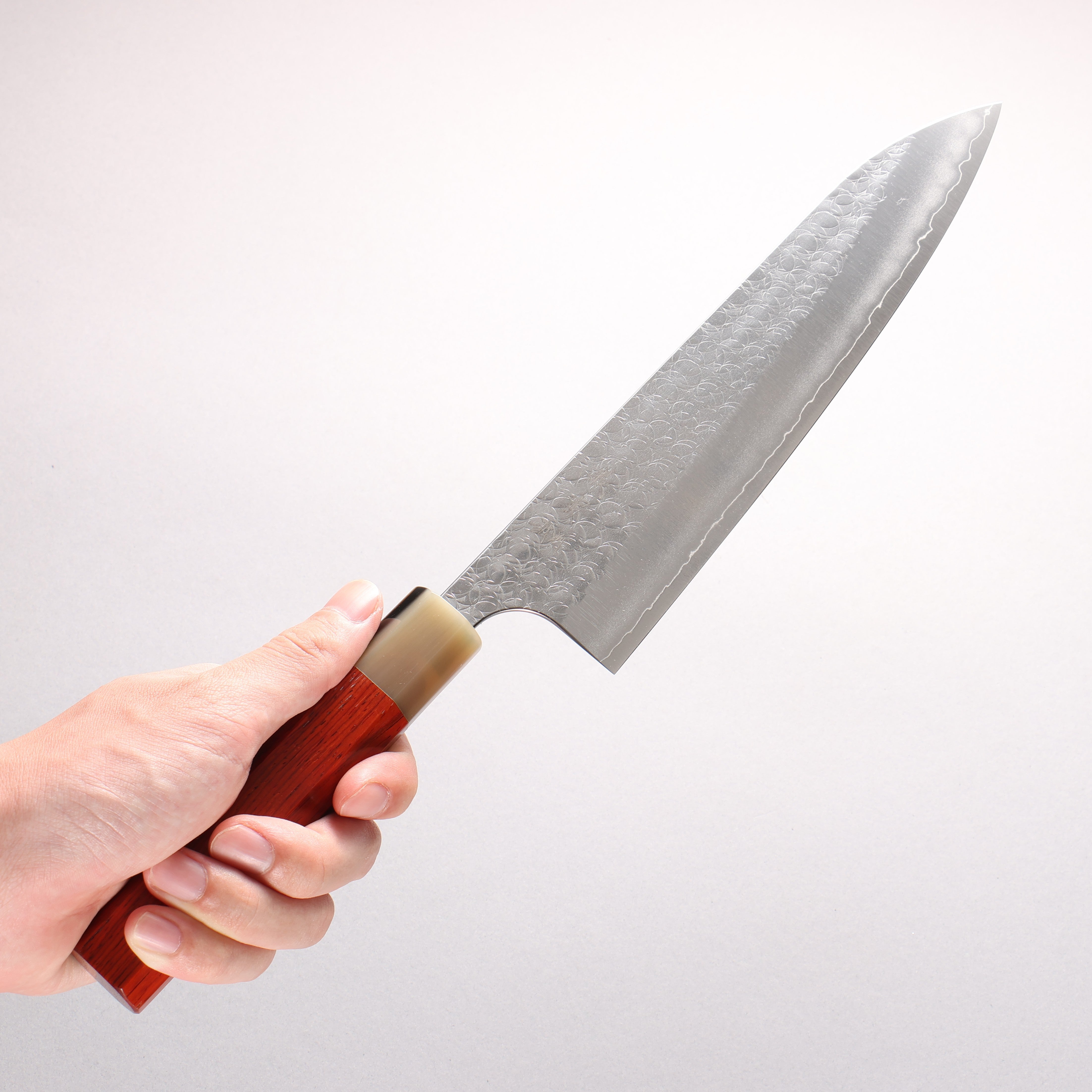 Yoshimi Kato Minamo SG2 Hammered Gyuto 210mm Cocobolo (ferrule: White Water Buffalo Horn) Handle