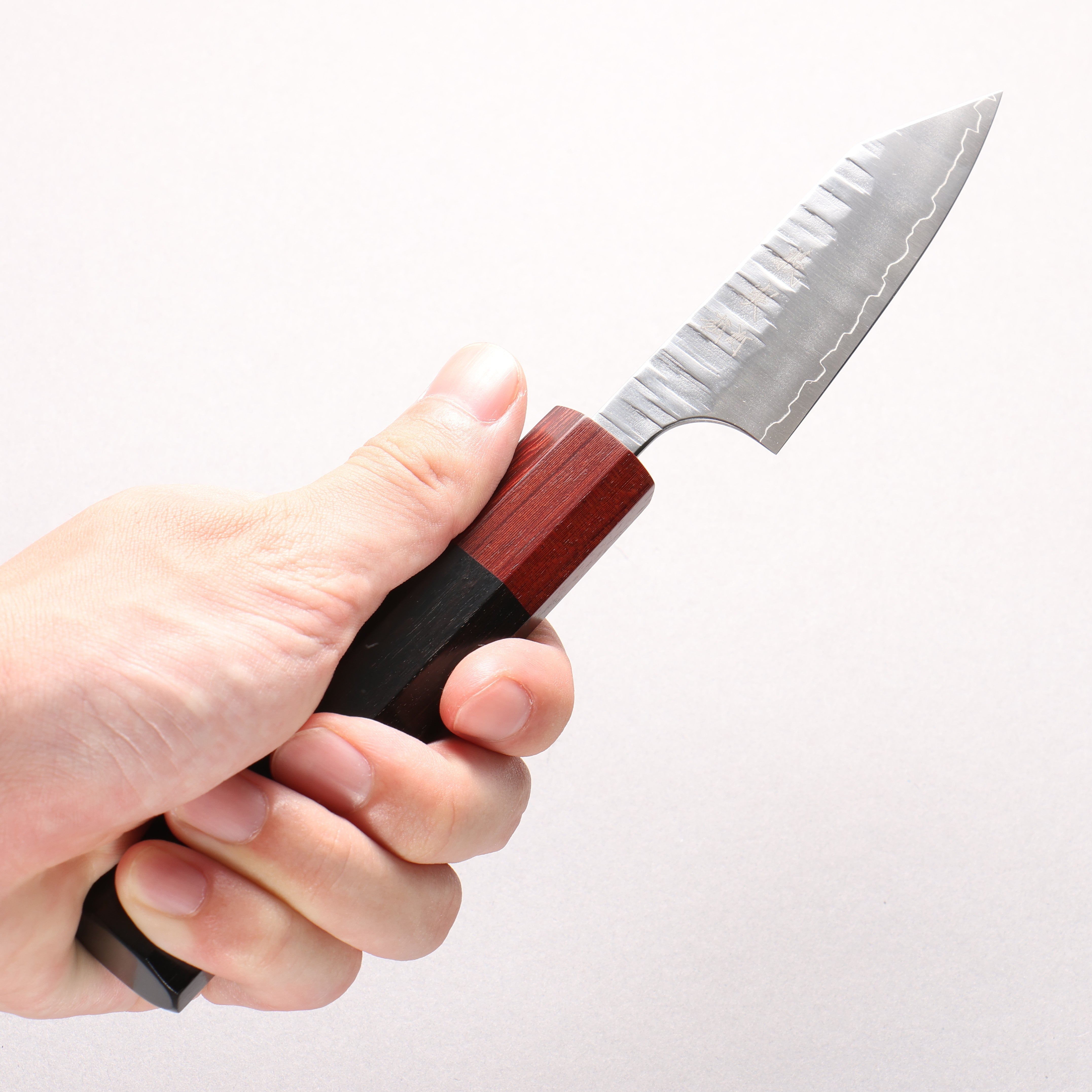 Yoshimi Kato Kasuri SPG STRIX Hammered Kiritsuke Paring 80mm Ebony (ferrule: Sandalwood) Handle