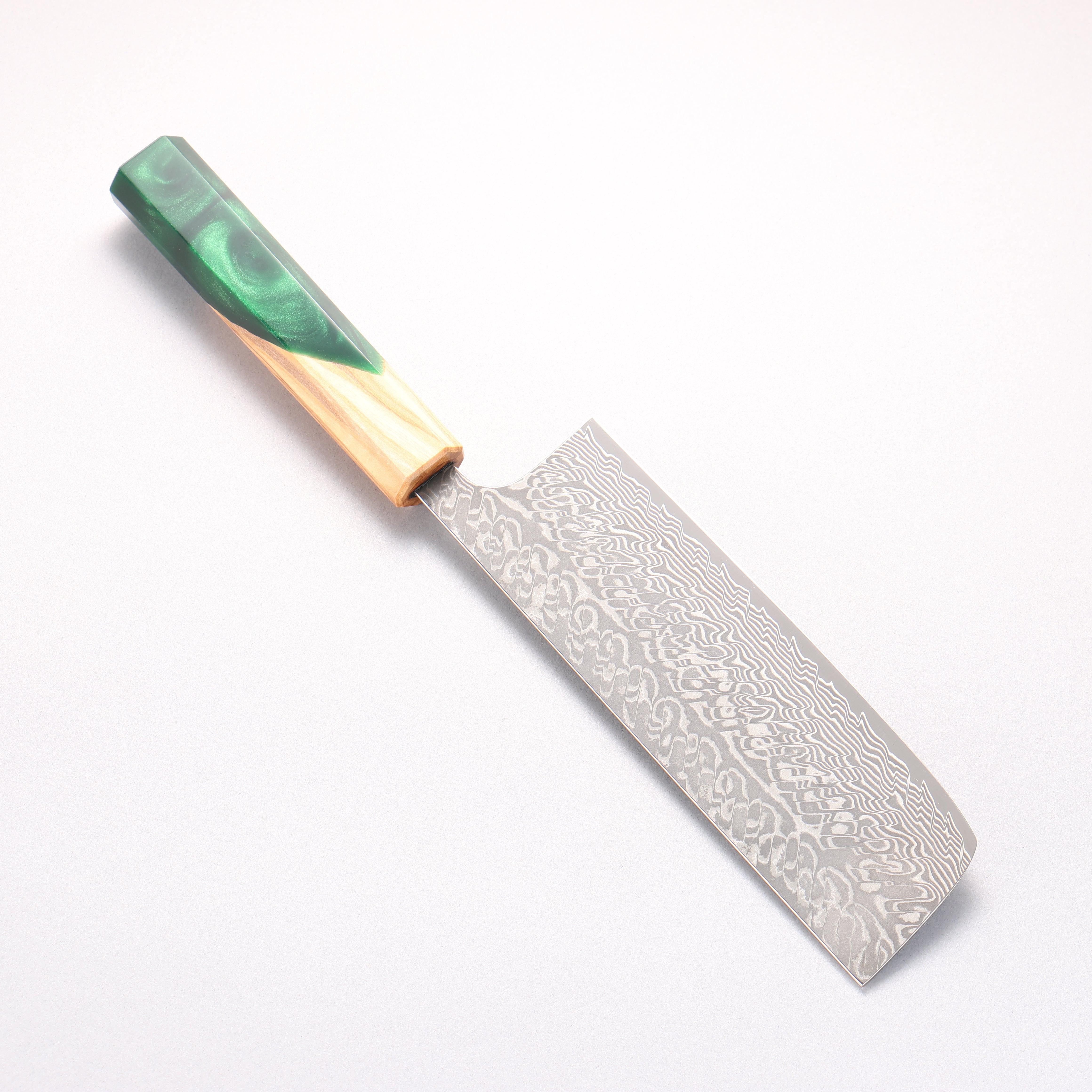Yoshimi Kato SG2 Black Damascus Nakiri 165mm Olive Tree and Green Resin Handle