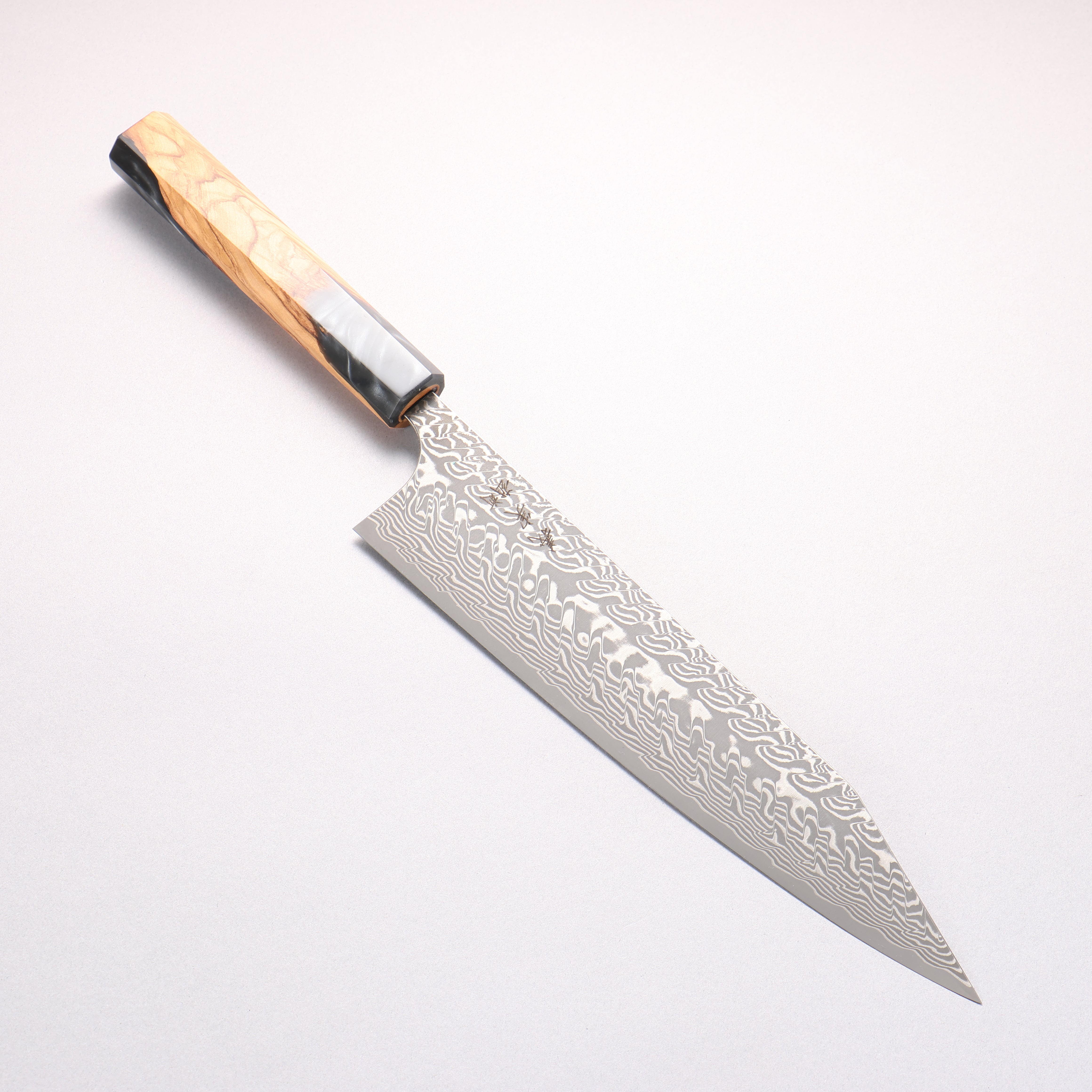 Yoshimi Kato SG2 Black Damascus Kiritsuke Gyuto 240mm Olive Tree and Black Resin Handle