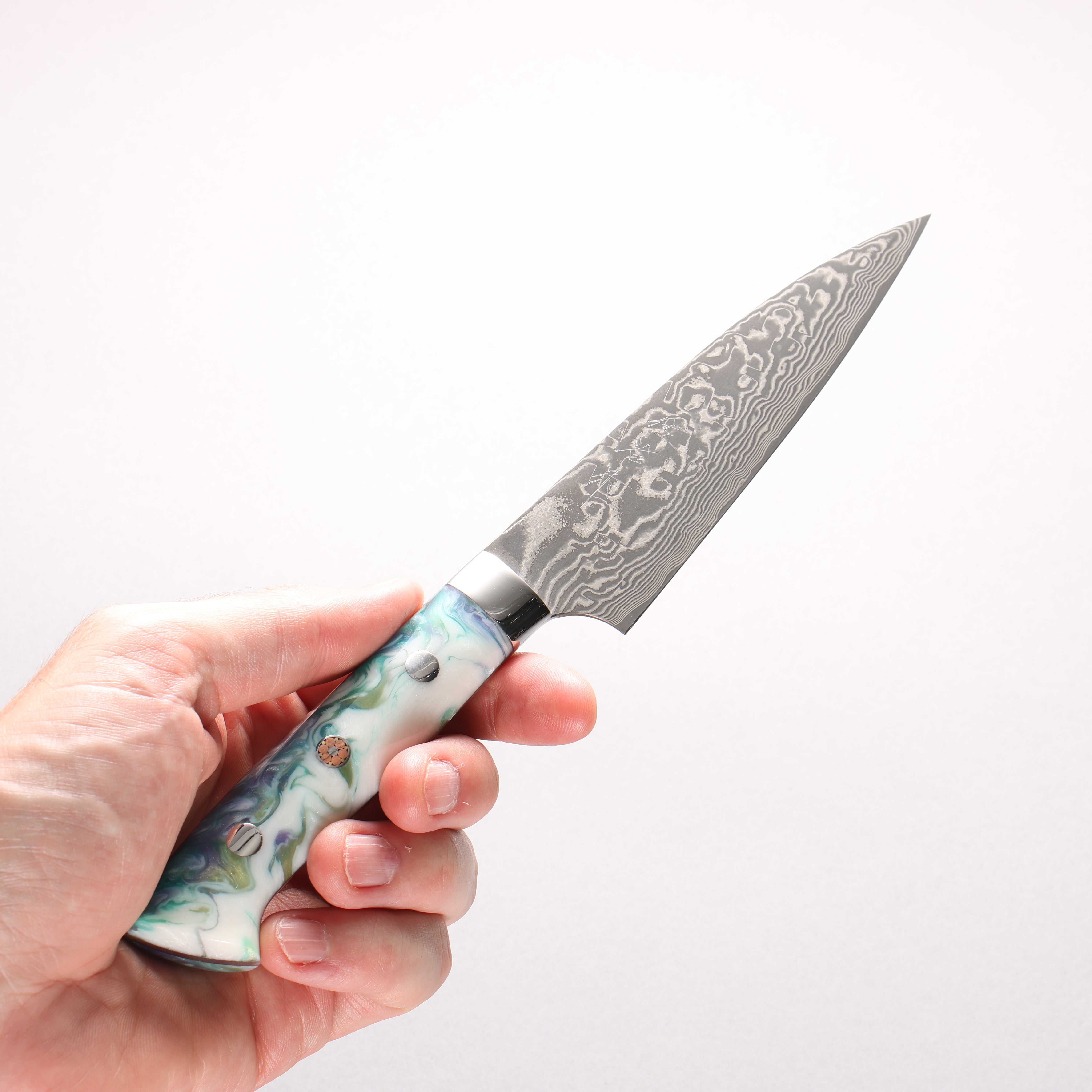 Takeshi Saji SG2 Black Damascus Petty-Utility 130mm White and Blue Marble Acrylic Handle