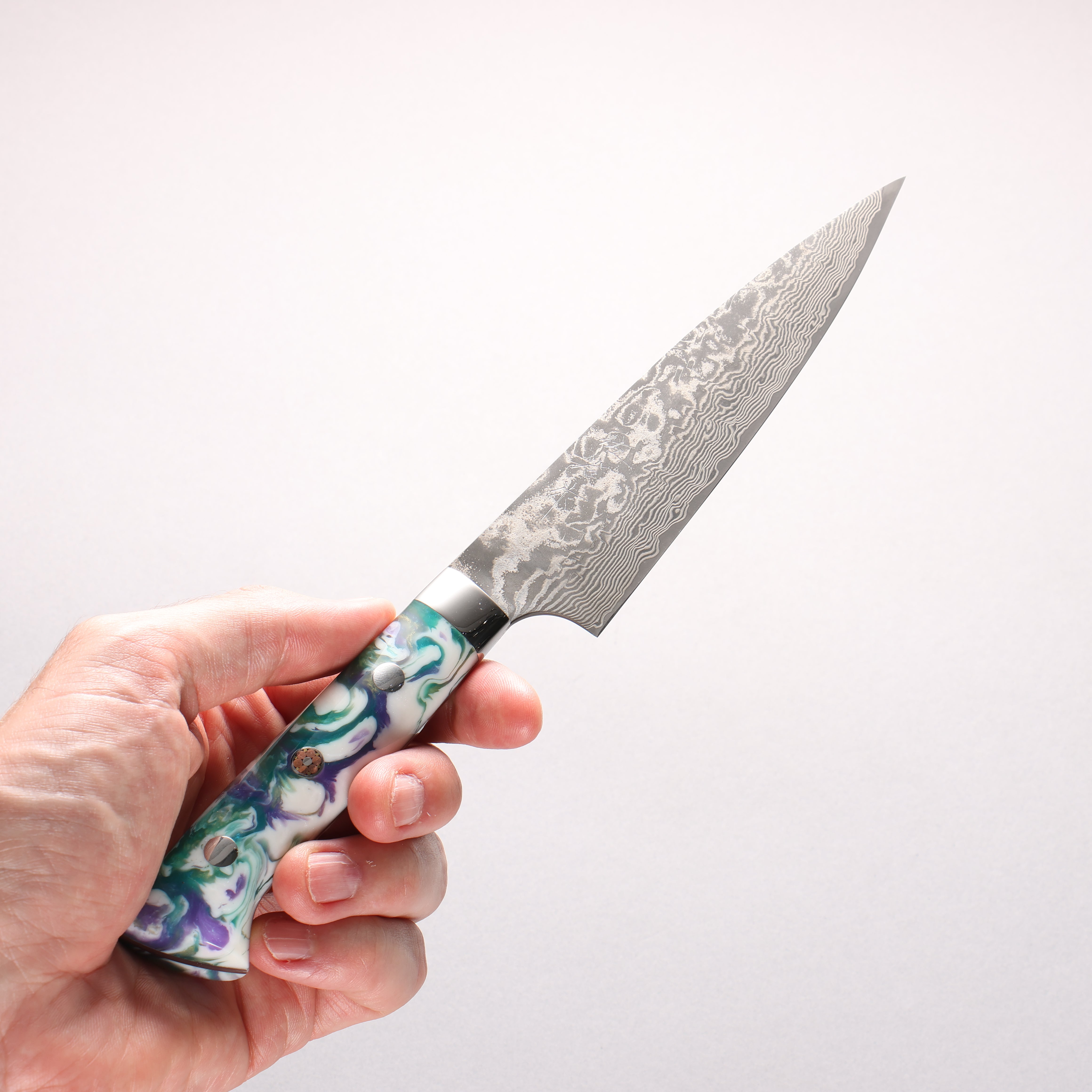 Takeshi Saji SG2 Black Damascus Petty-Utility 150mm White and Blue Marble Acrylic Handle