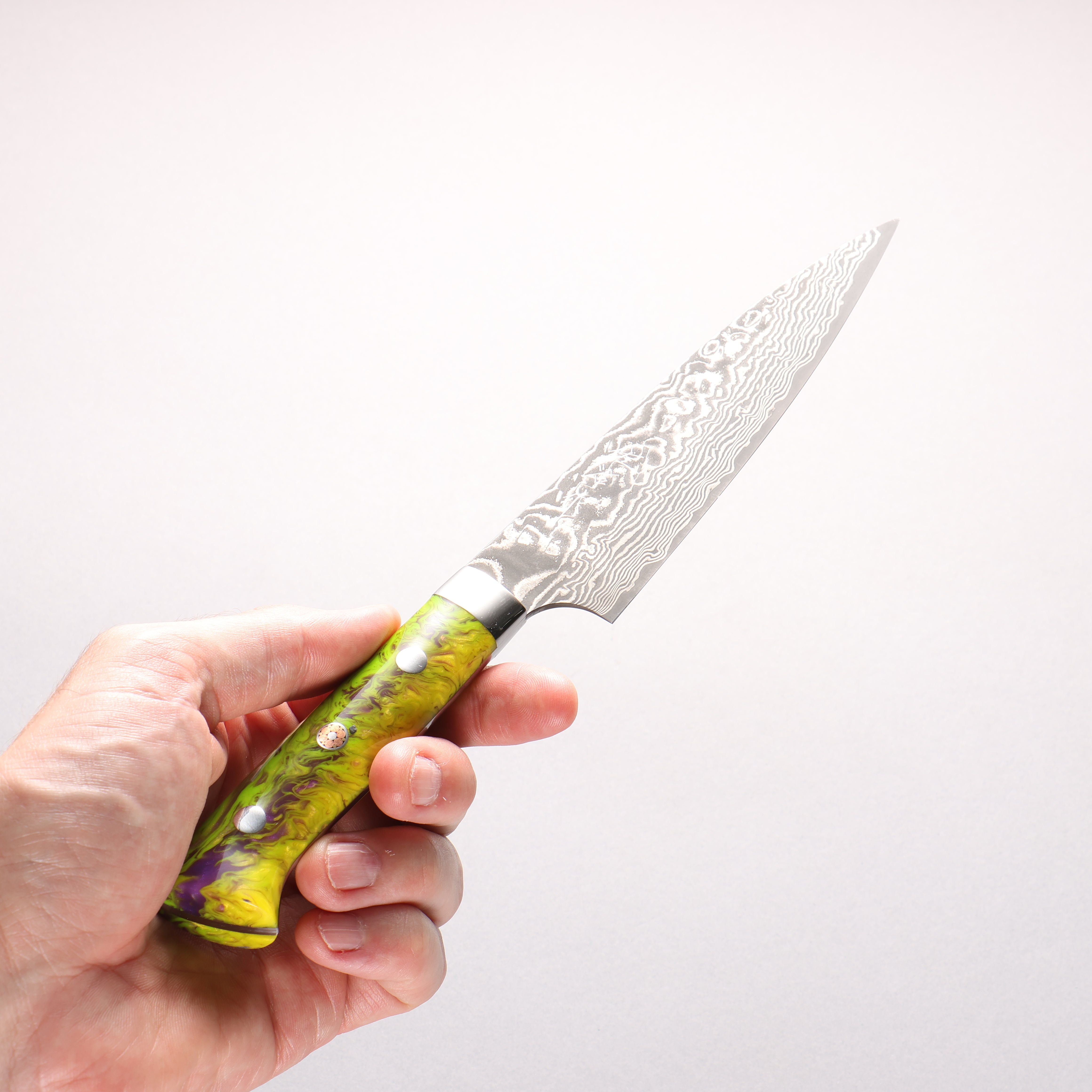 Takeshi Saji SG2 Black Damascus Petty-Utility 150mm Green and Purple Marble Acrylic Handle