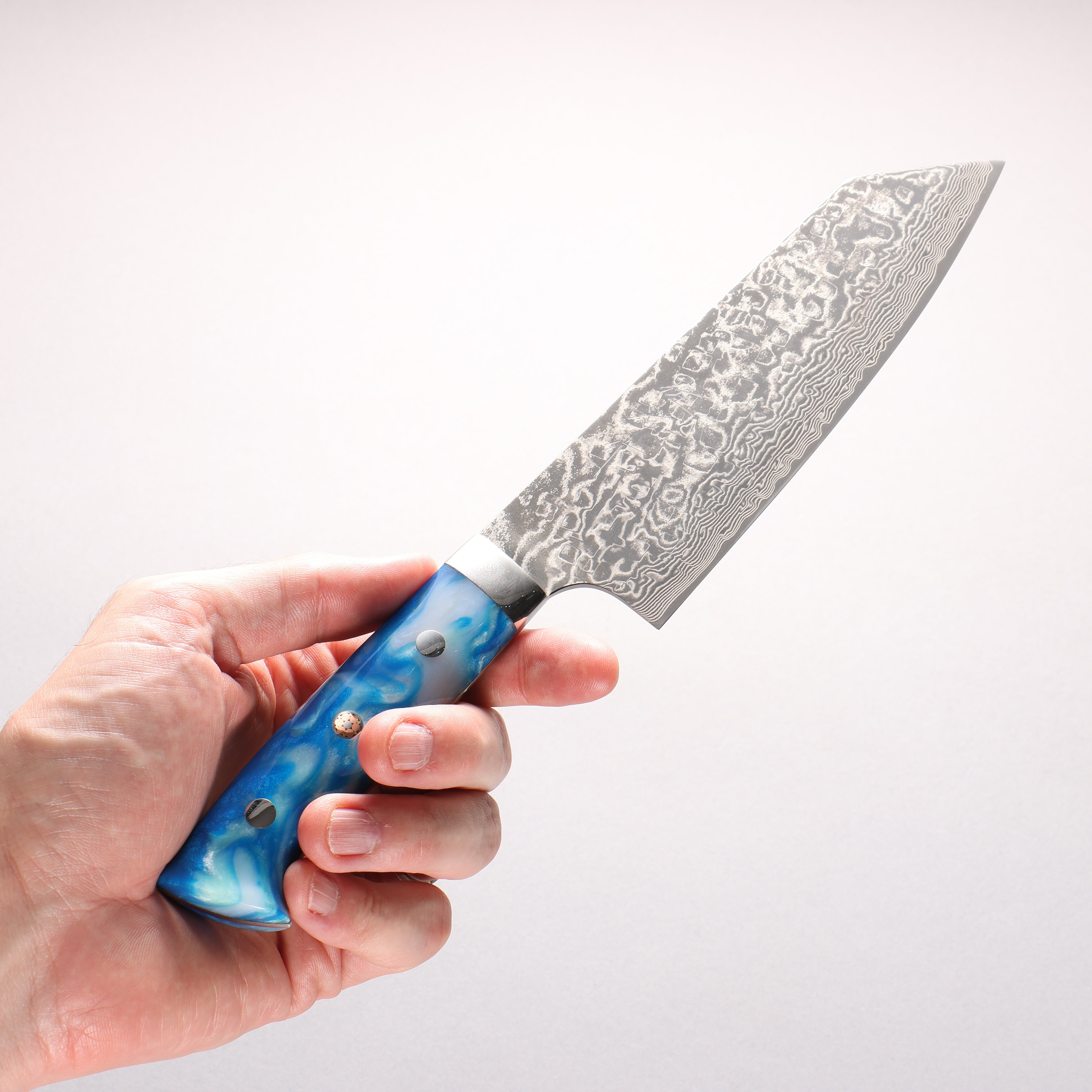 Takeshi Saji SG2 Black Damascus Bunka 180mm Blue and White Acrylic Handle
