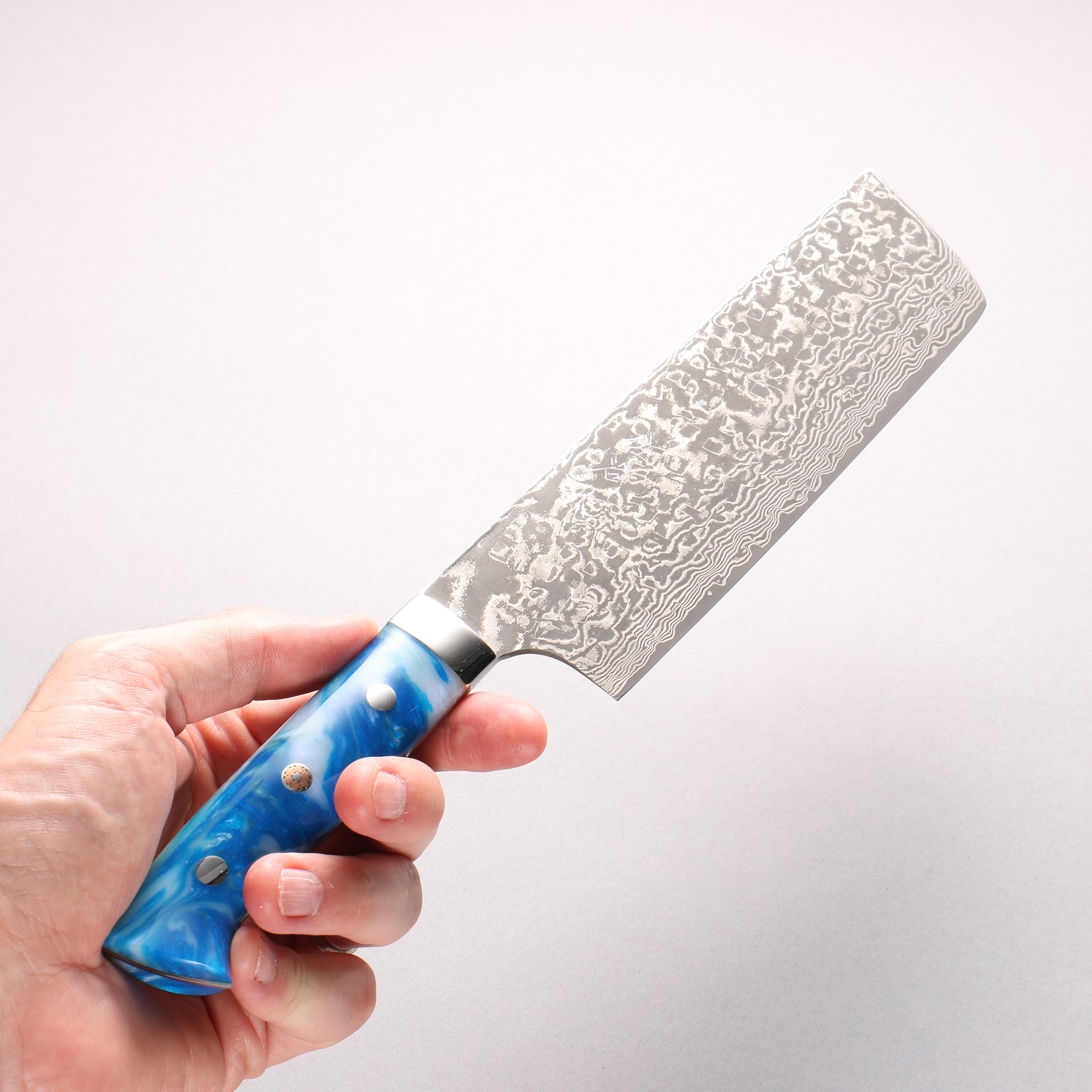 Takeshi Saji SG2 Black Damascus Nakiri 165mm Blue and White Acrylic Handle