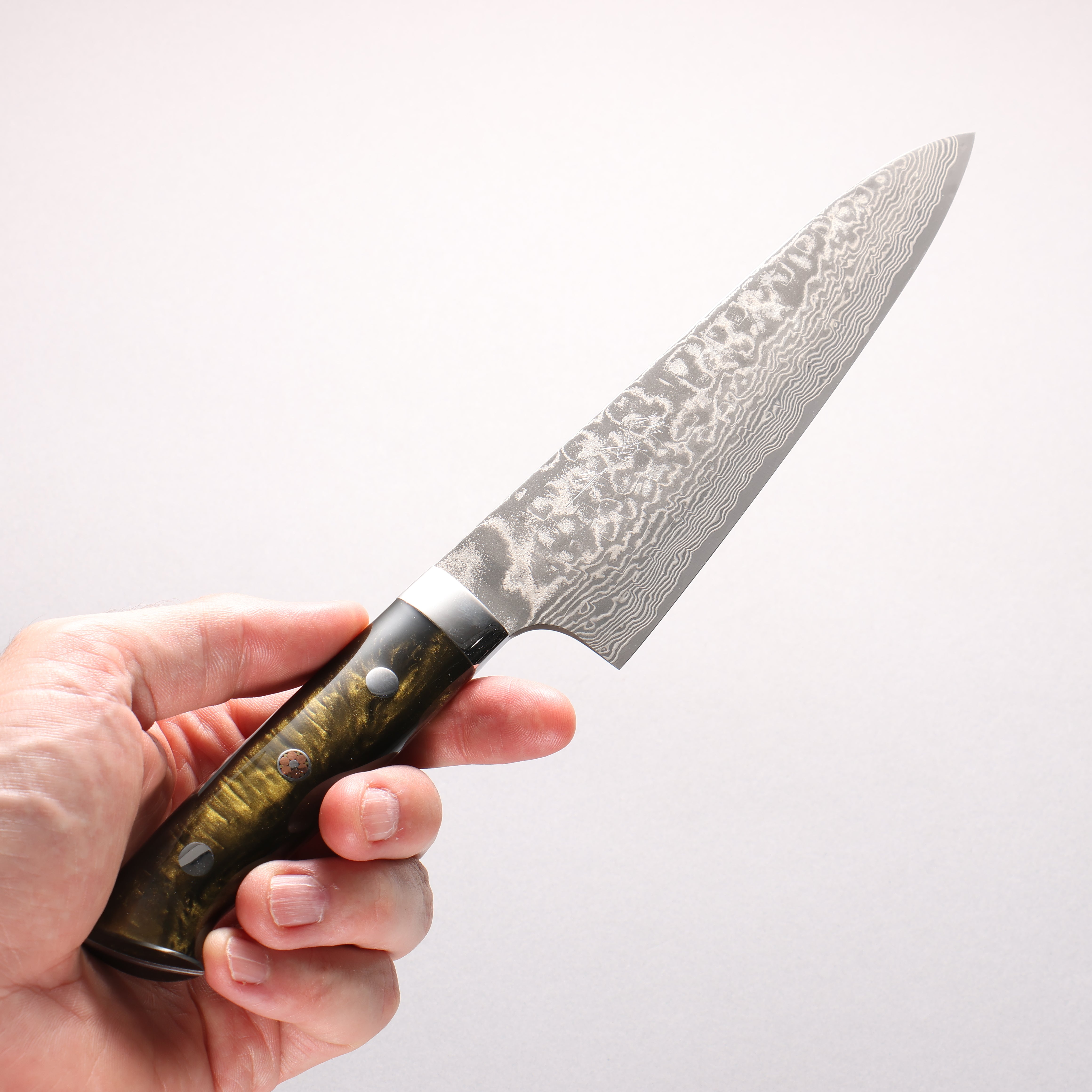 Takeshi Saji SG2 Black Damascus Gyuto 180mm Black With Gold Color Marble Acrylic Handle