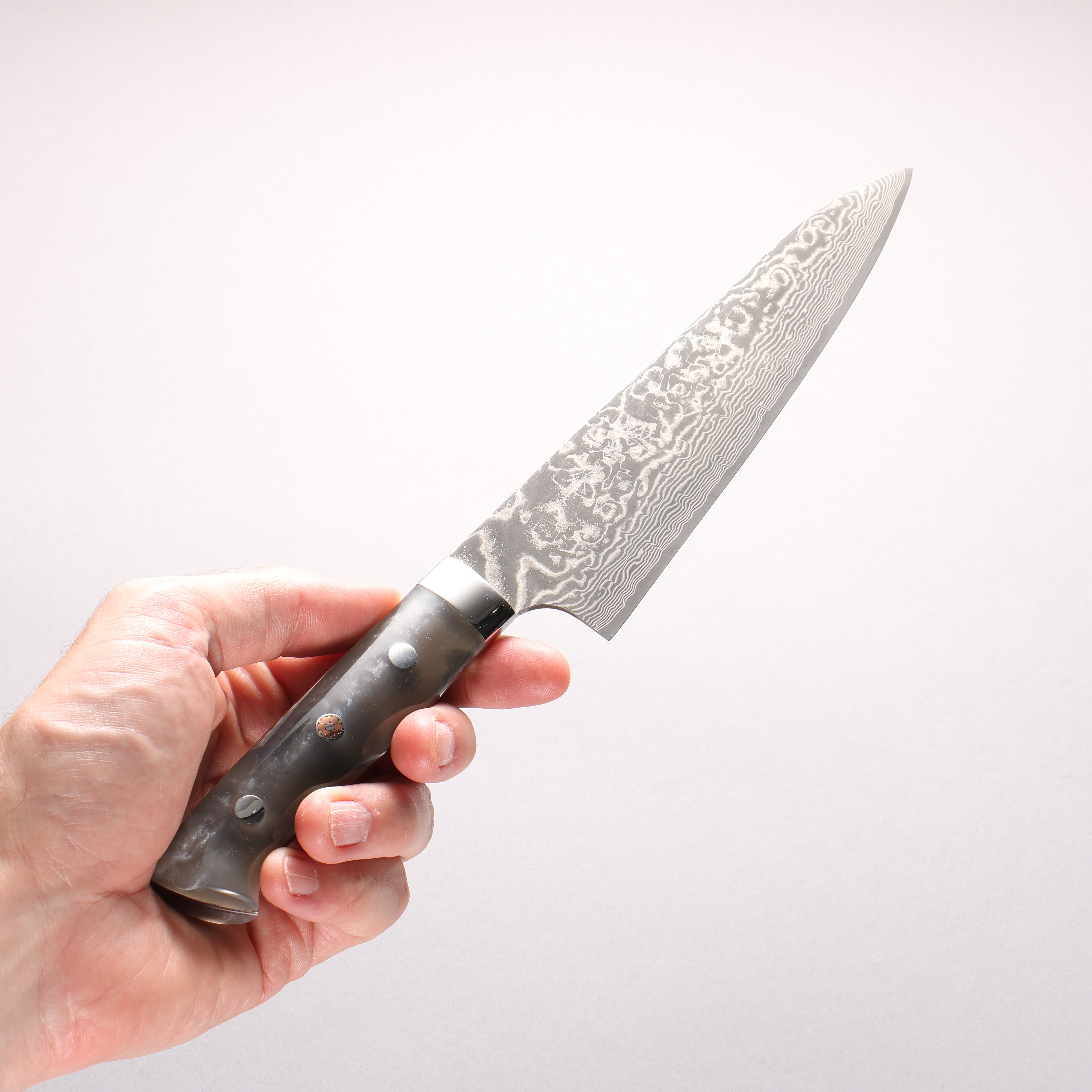 Takeshi Saji SG2 Black Damascus Gyuto 180mm Grey Marble Acrylic Handle