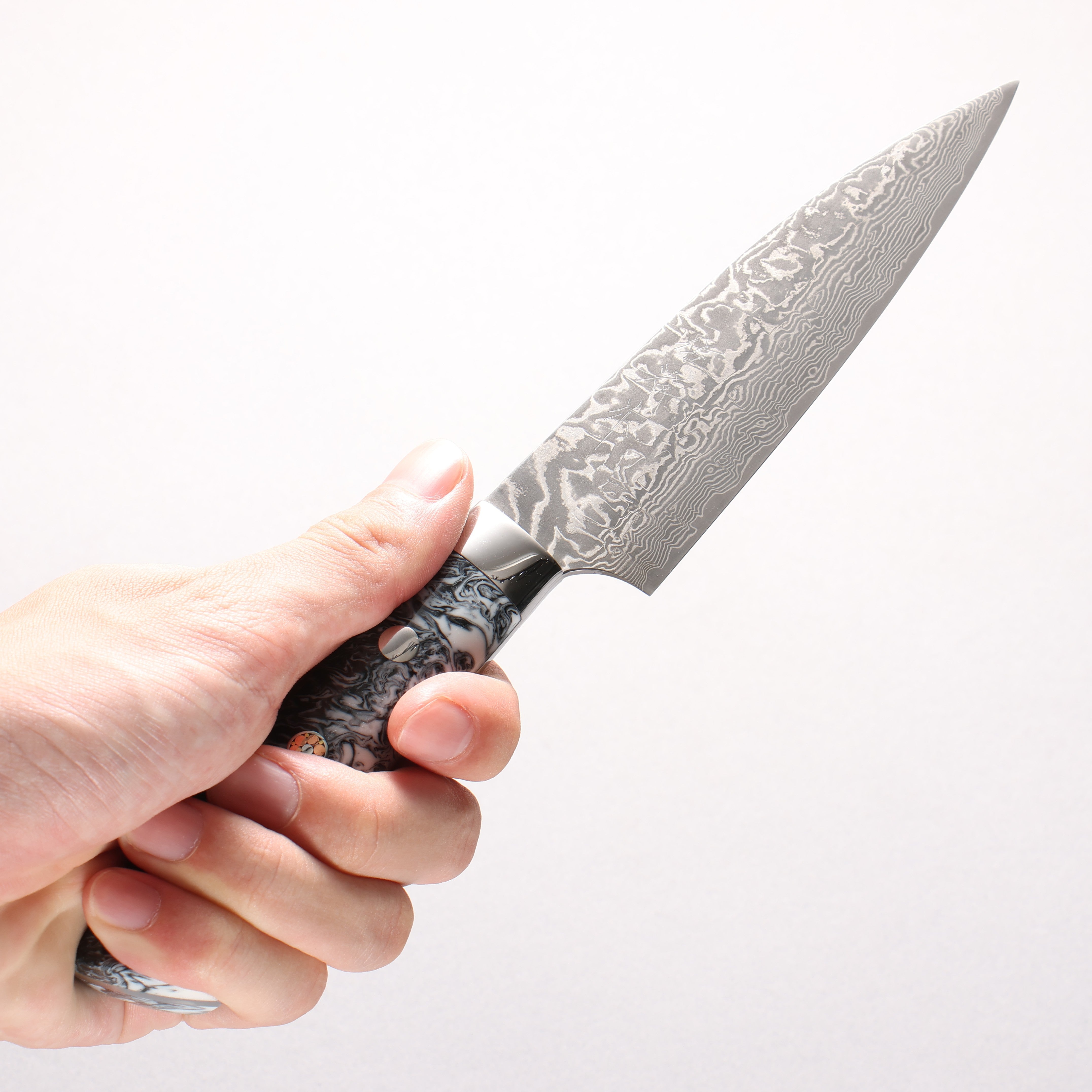 Takeshi Saji SG2 Black Damascus Petty-Utility 130mm White and Black Marble Acrylic Handle