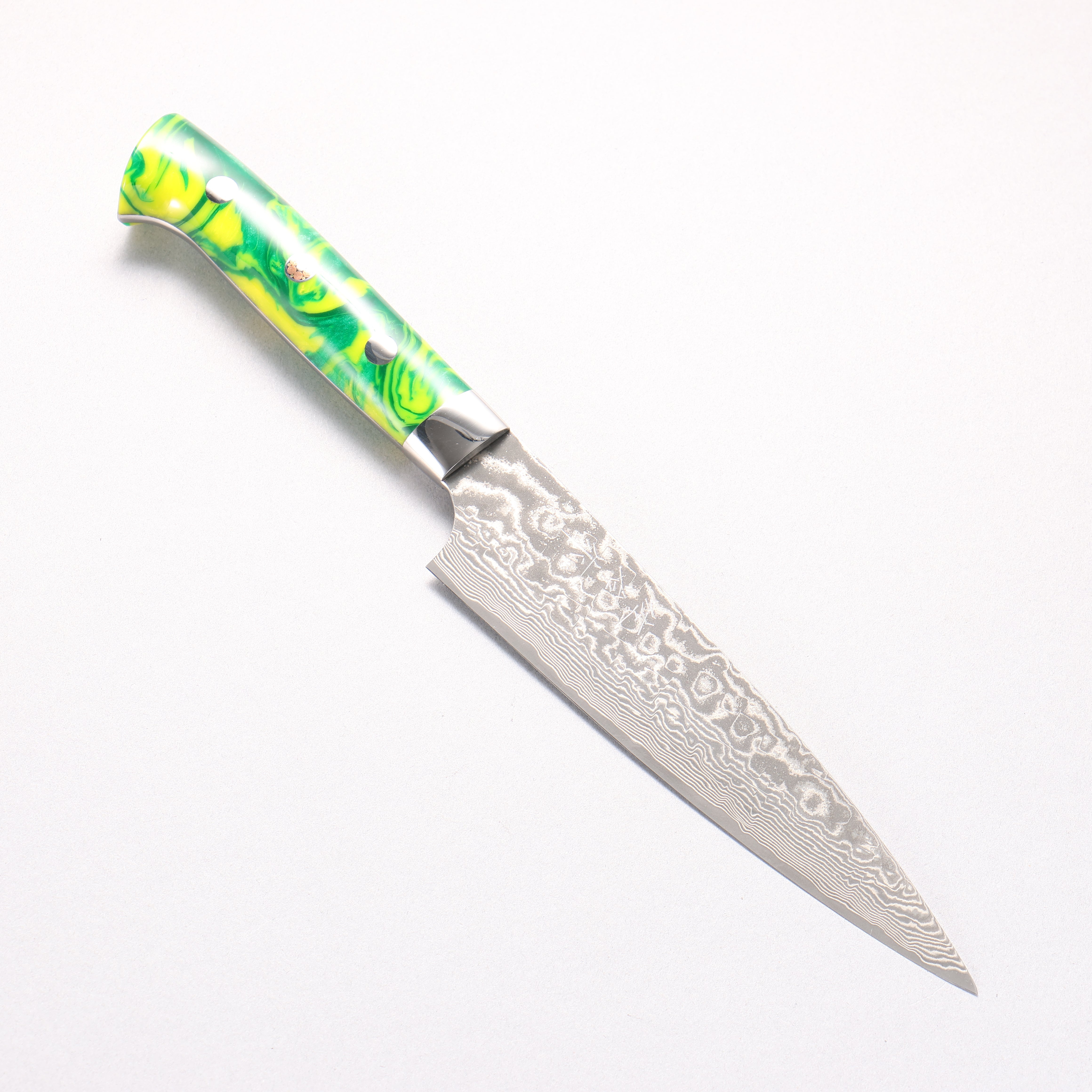 Takeshi Saji SG2 Black Damascus Petty-Utility 150mm Green Yellow Acrylic Handle