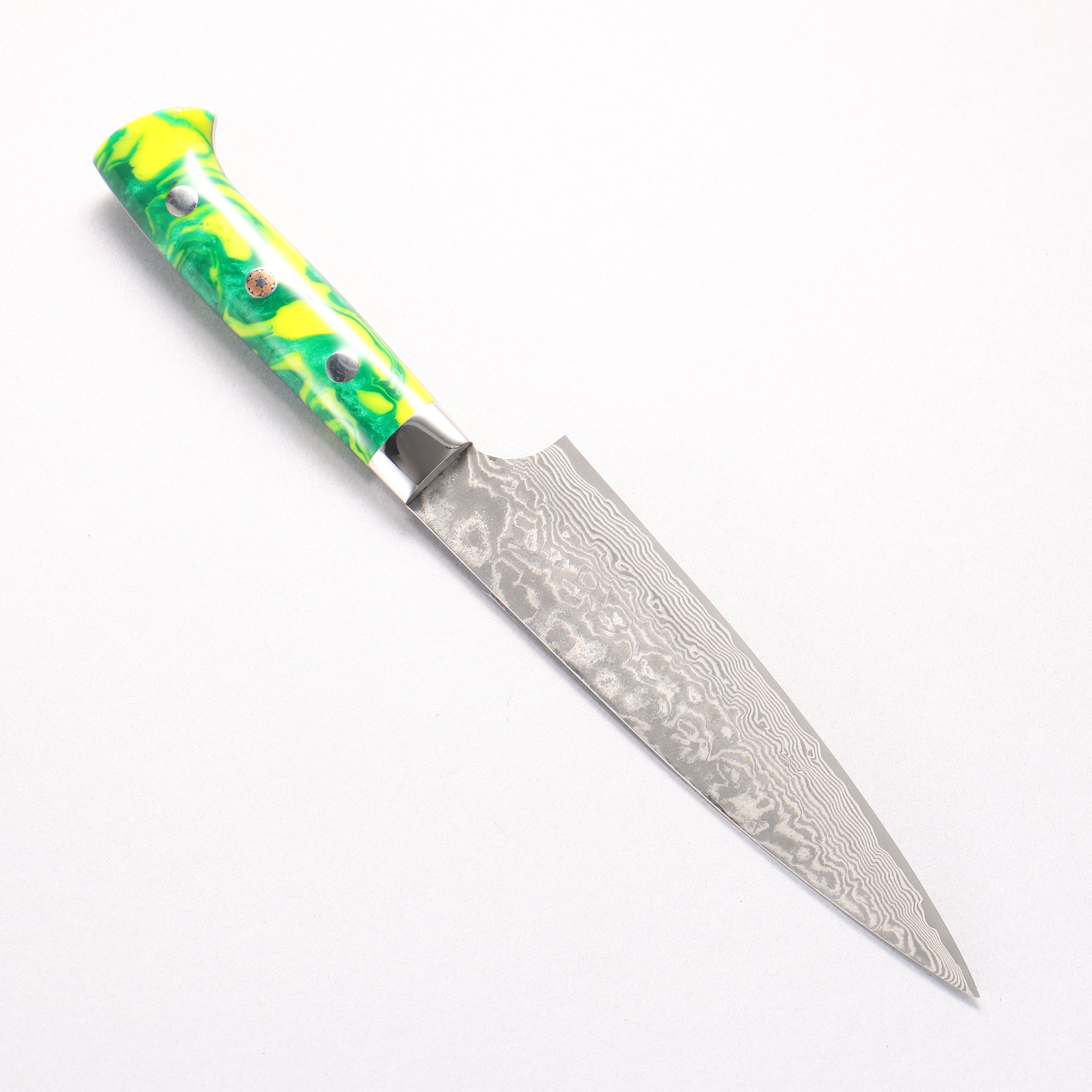 Takeshi Saji SG2 Black Damascus Petty-Utility 150mm Green Yellow Acrylic Handle