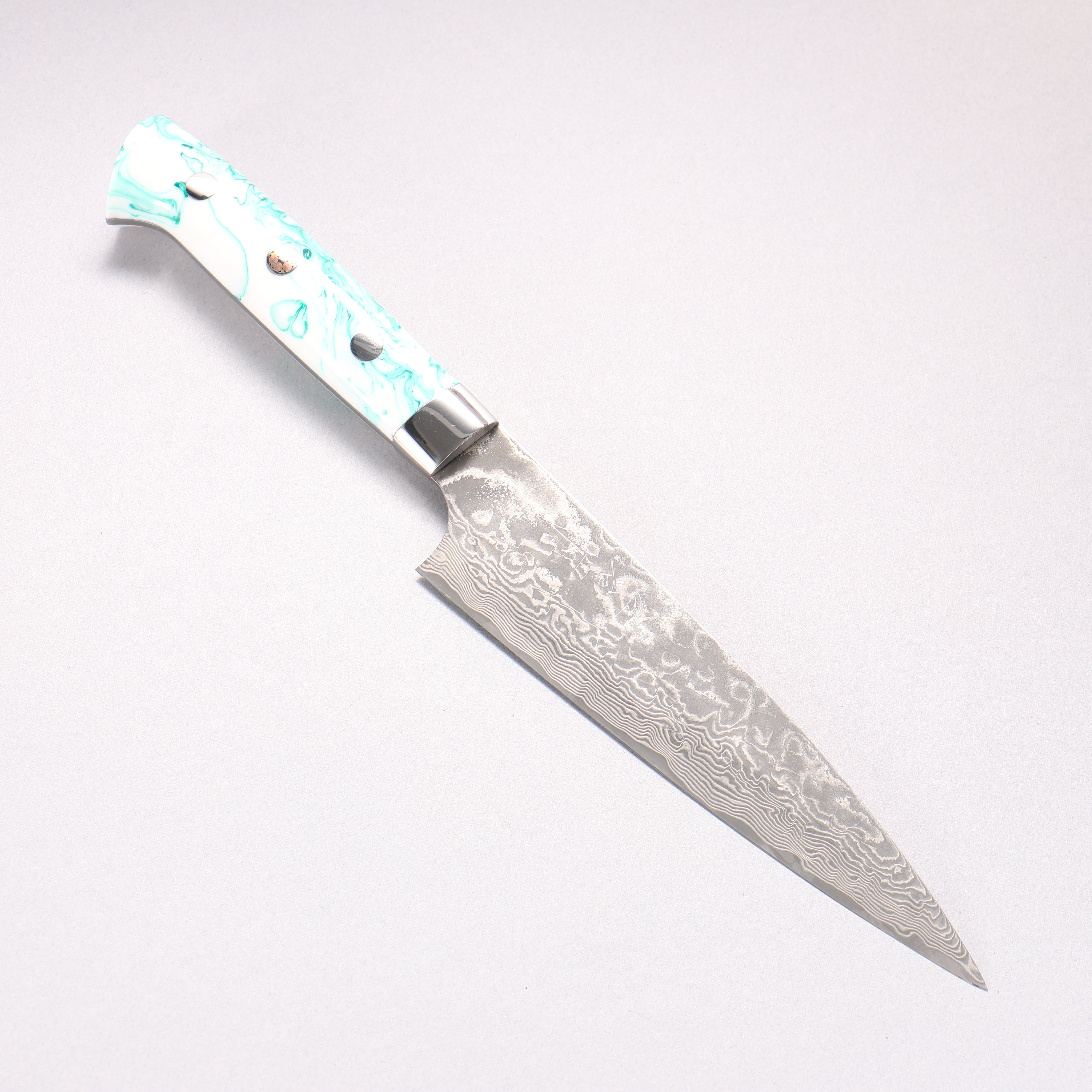 Takeshi Saji SG2 Black Damascus Petty-Utility 150mm White and Indigo Marbled Acrylic Handle