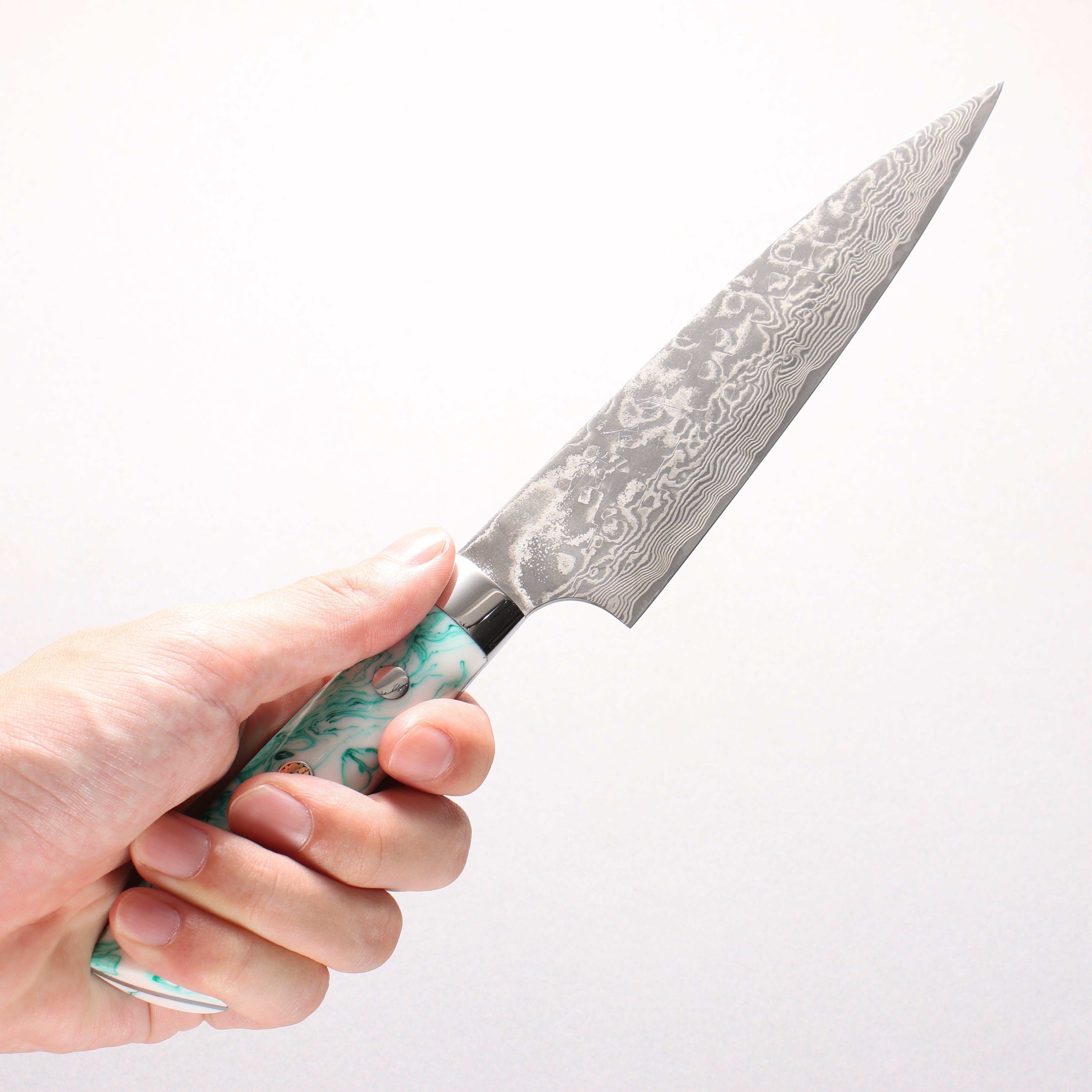 Takeshi Saji SG2 Black Damascus Petty-Utility 150mm White and Indigo Marbled Acrylic Handle