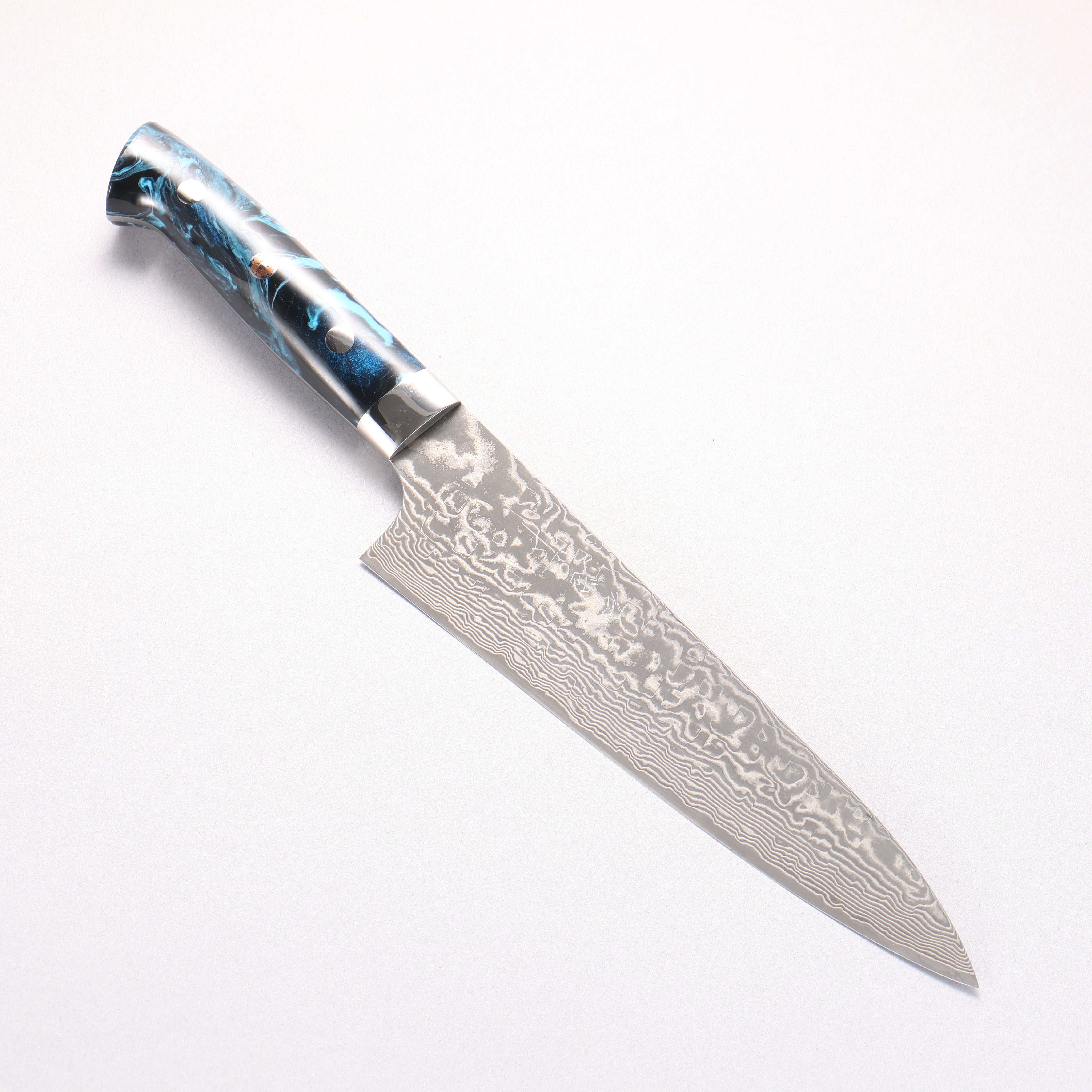 Takeshi Saji SG2 Black Damascus Gyuto 180mm Black and Blue Marbled Acrylic Handle