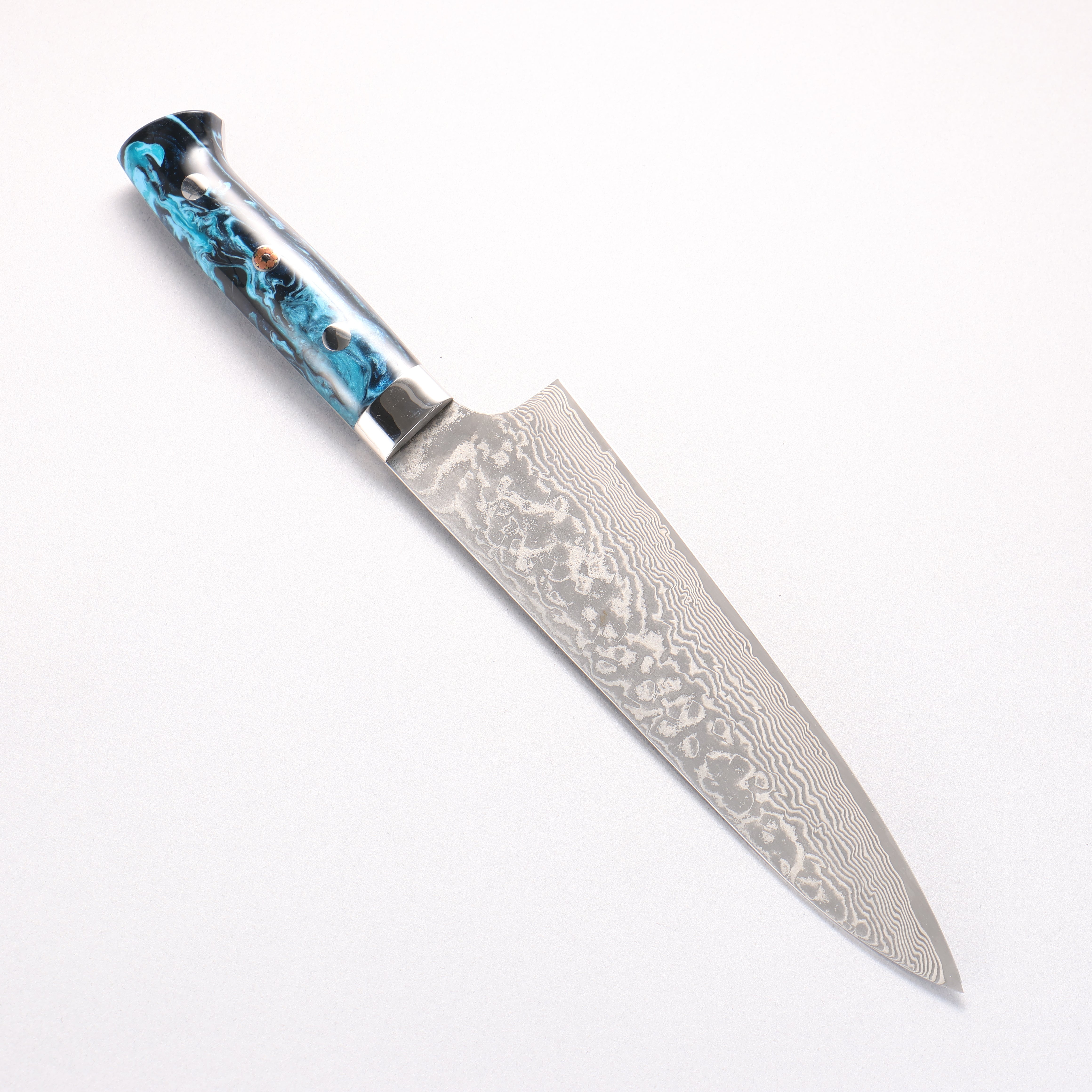 Takeshi Saji SG2 Black Damascus Gyuto 180mm Black and Blue Marbled Acrylic Handle