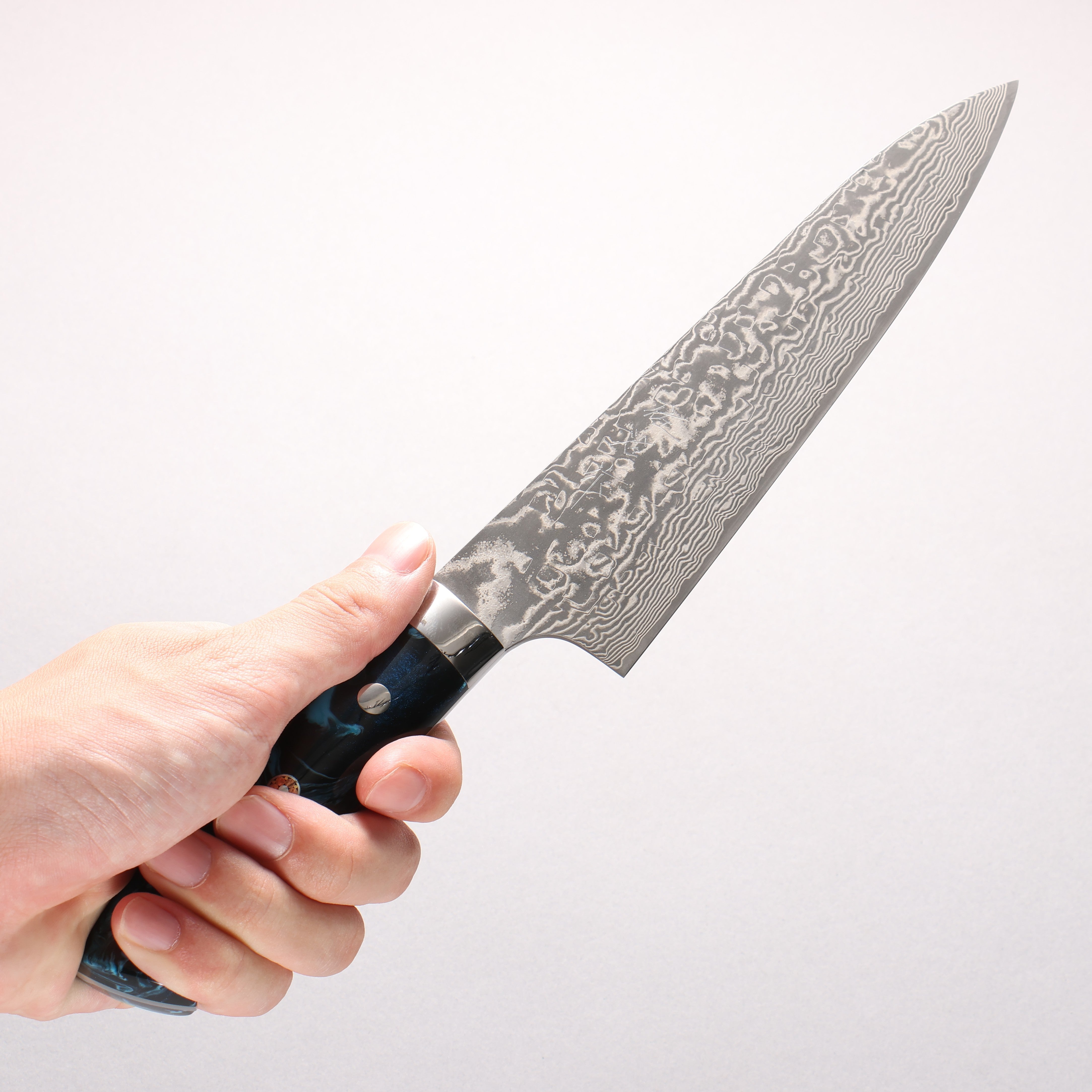 Takeshi Saji SG2 Black Damascus Gyuto 180mm Black and Blue Marbled Acrylic Handle