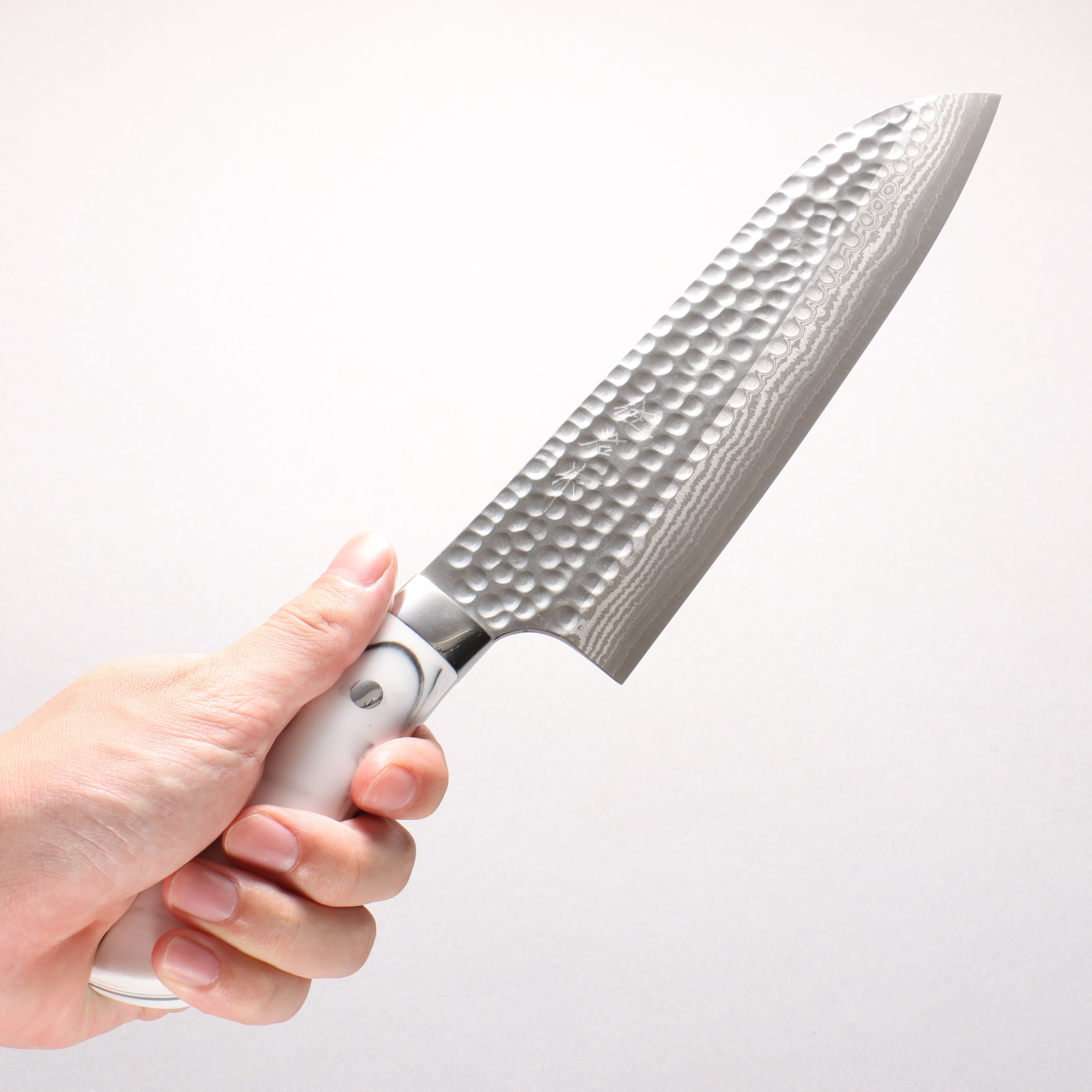 Takeshi Saji SRS13 Damascus Hammered(Maru) Santoku 180mm Corian (Cloud pattern) Handle