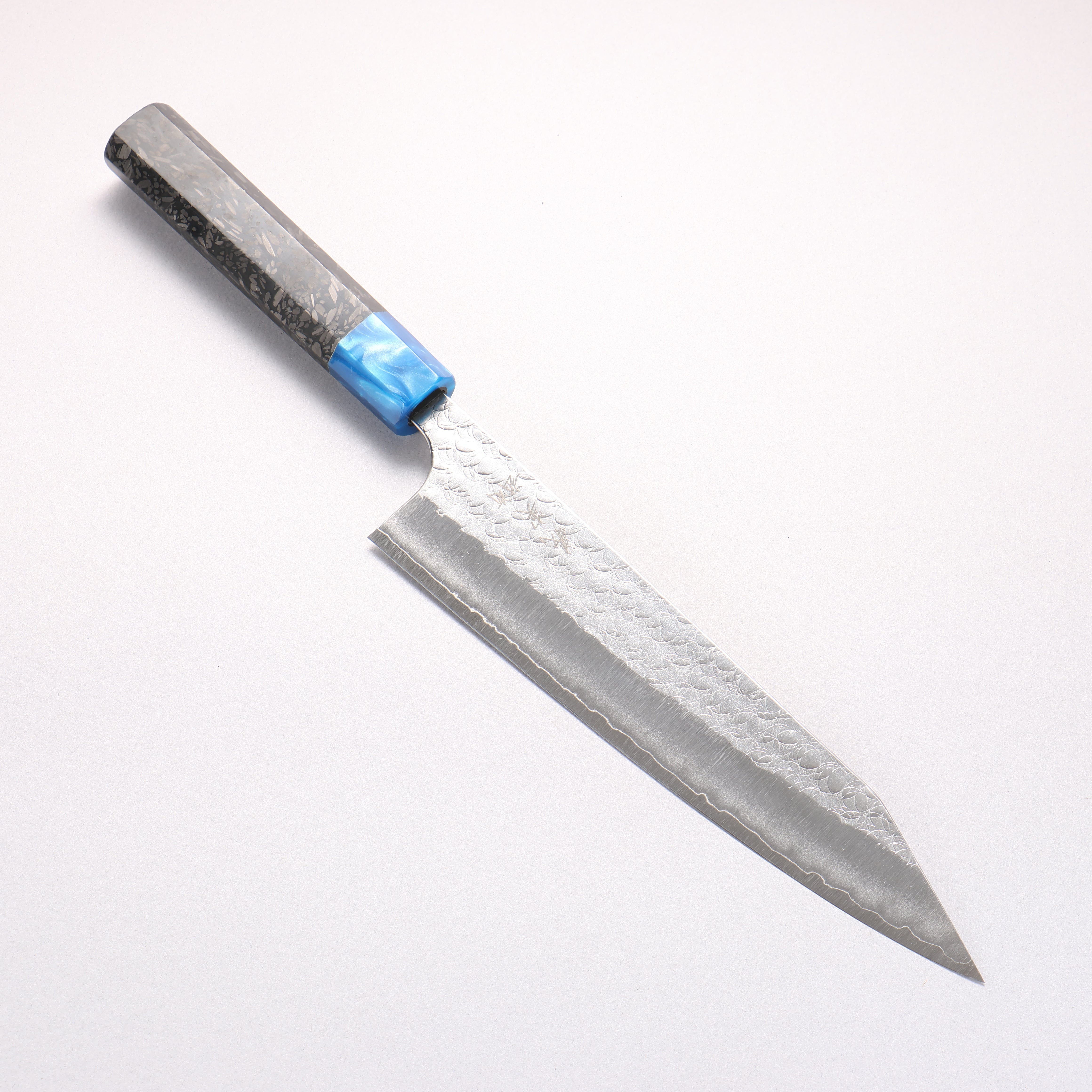 Yoshimi Kato Minamo SG2 Hammered Kiritsuke Gyuto 210mm Carbon Fiber (ferrule: Blue Marble Resin) Handle