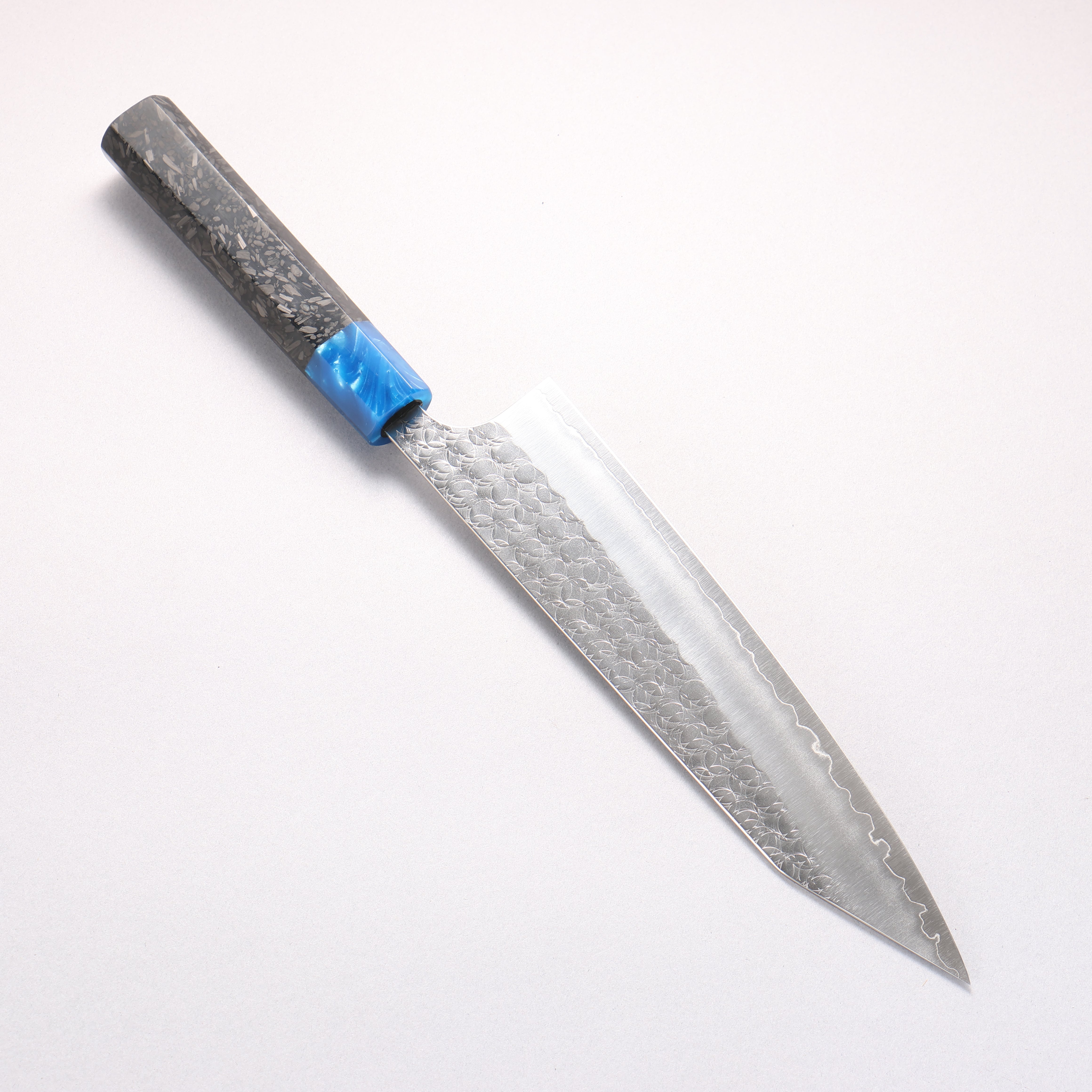 Yoshimi Kato Minamo SG2 Hammered Kiritsuke Gyuto 210mm Carbon Fiber (ferrule: Blue Marble Resin) Handle