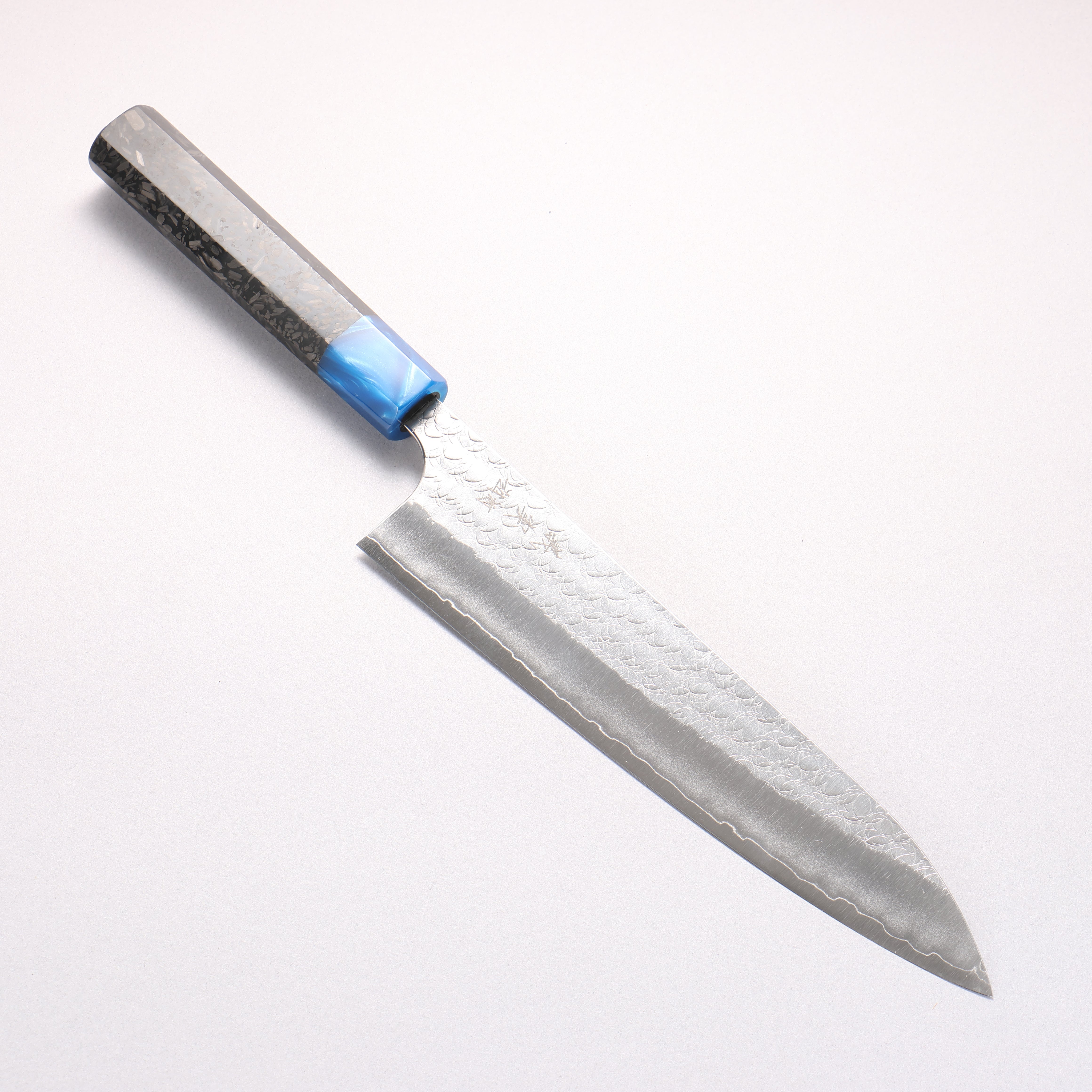 Yoshimi Kato Minamo SG2 Hammered Gyuto 210mm Carbon Fiber (ferrule: Blue Marble Resin) Handle