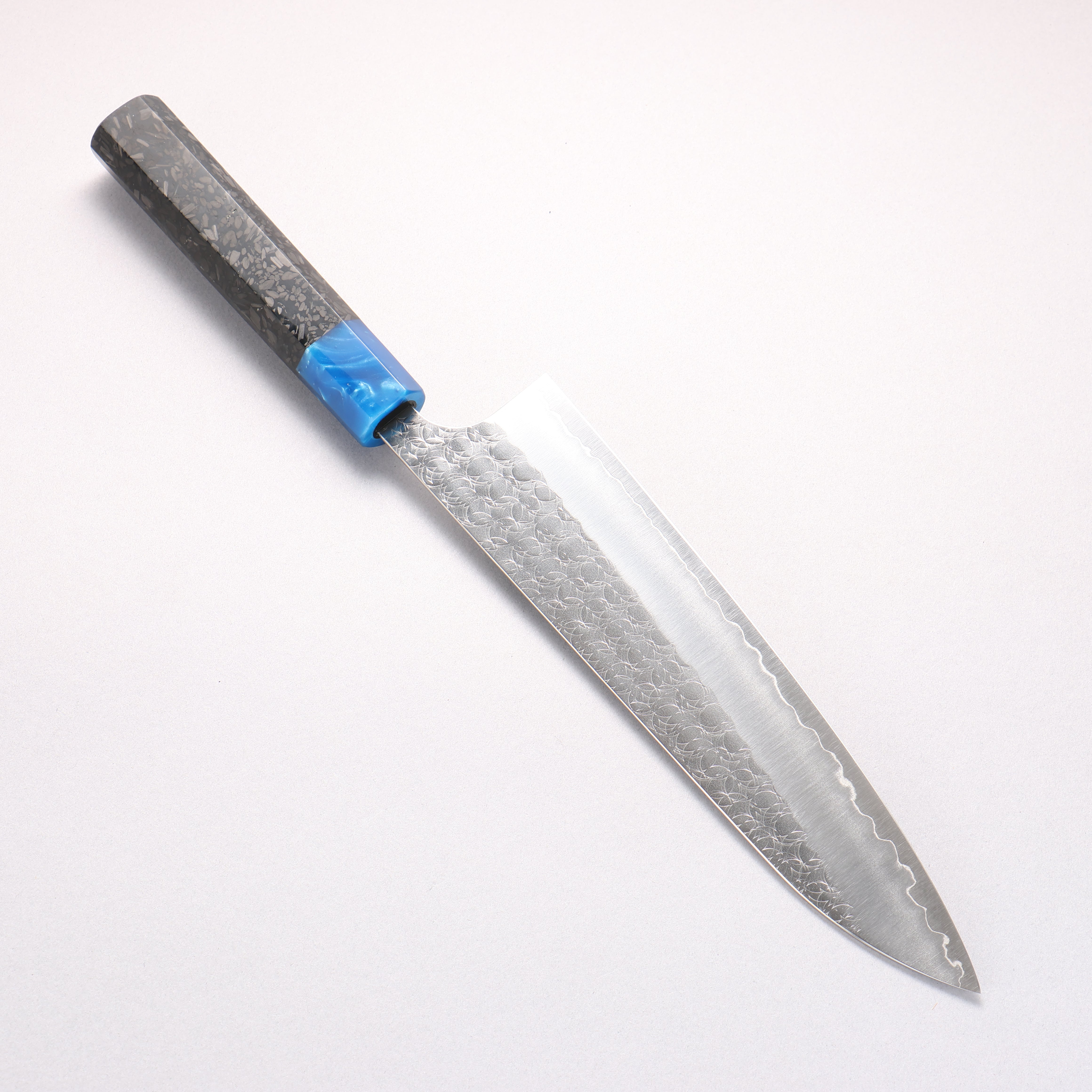 Yoshimi Kato Minamo SG2 Hammered Gyuto 210mm Carbon Fiber (ferrule: Blue Marble Resin) Handle