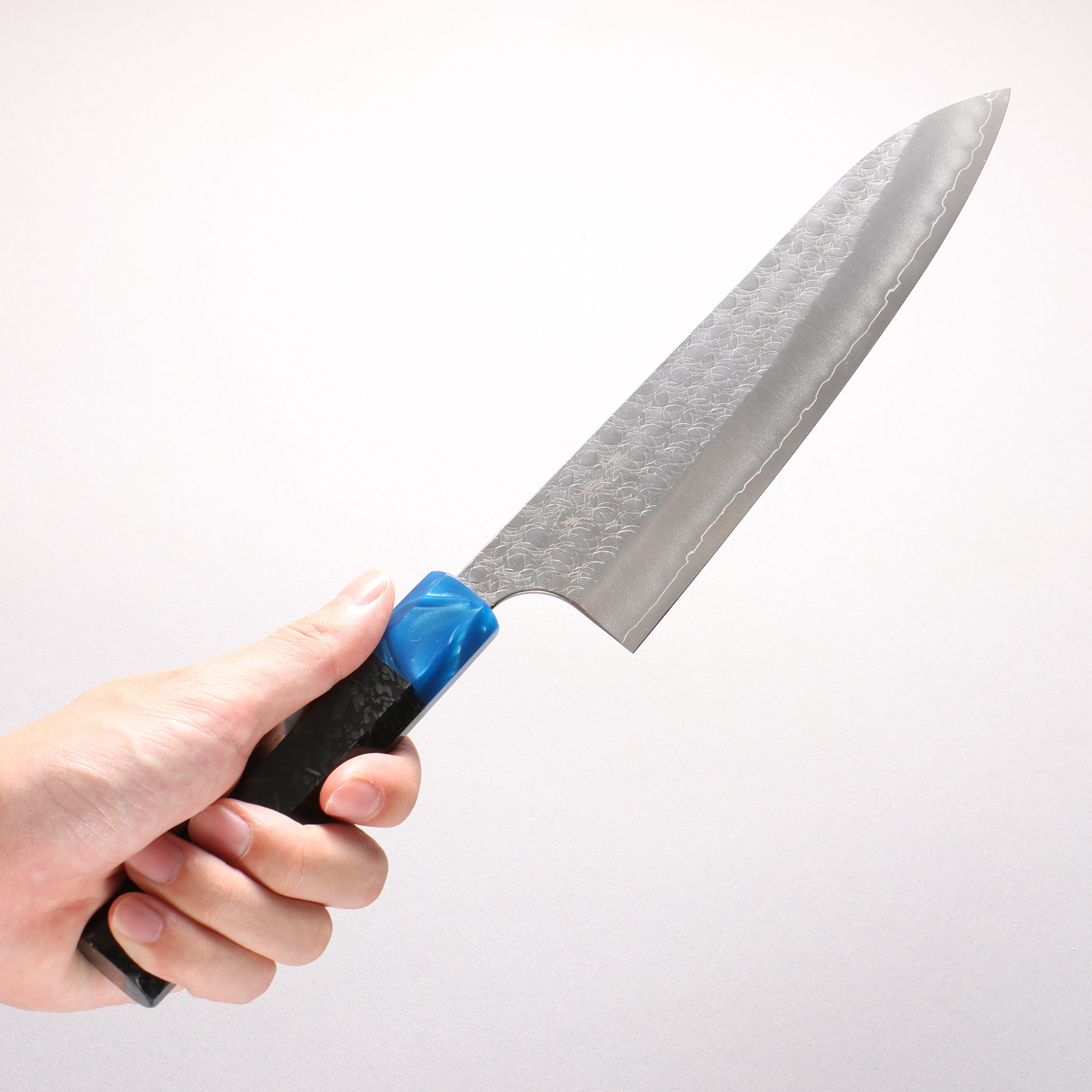 Yoshimi Kato Minamo SG2 Hammered Gyuto 210mm Carbon Fiber (ferrule: Blue Marble Resin) Handle