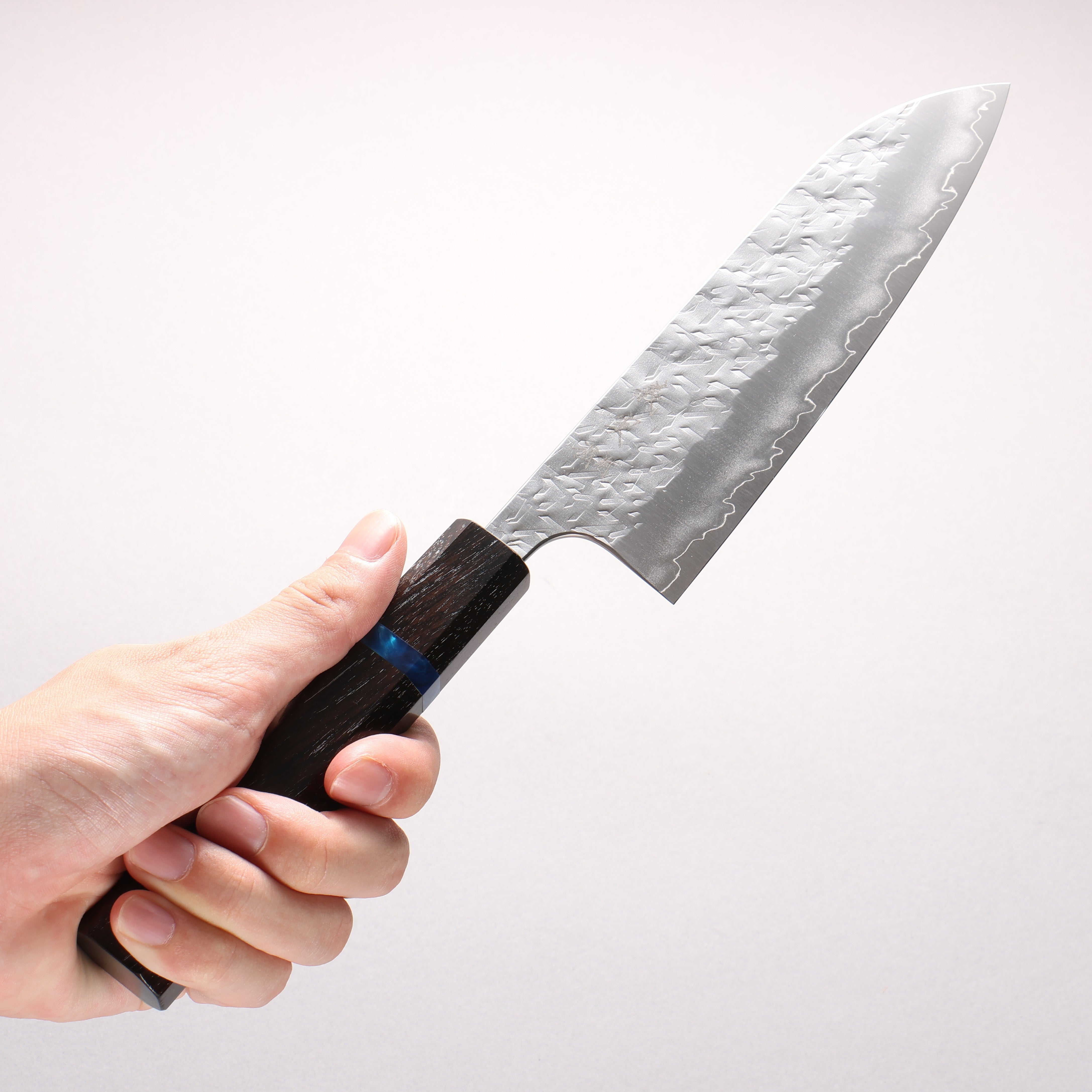 Yoshimi Kato Hyo SG2 Hammered Santoku 170mm Ebony (Blue Ring) Handle
