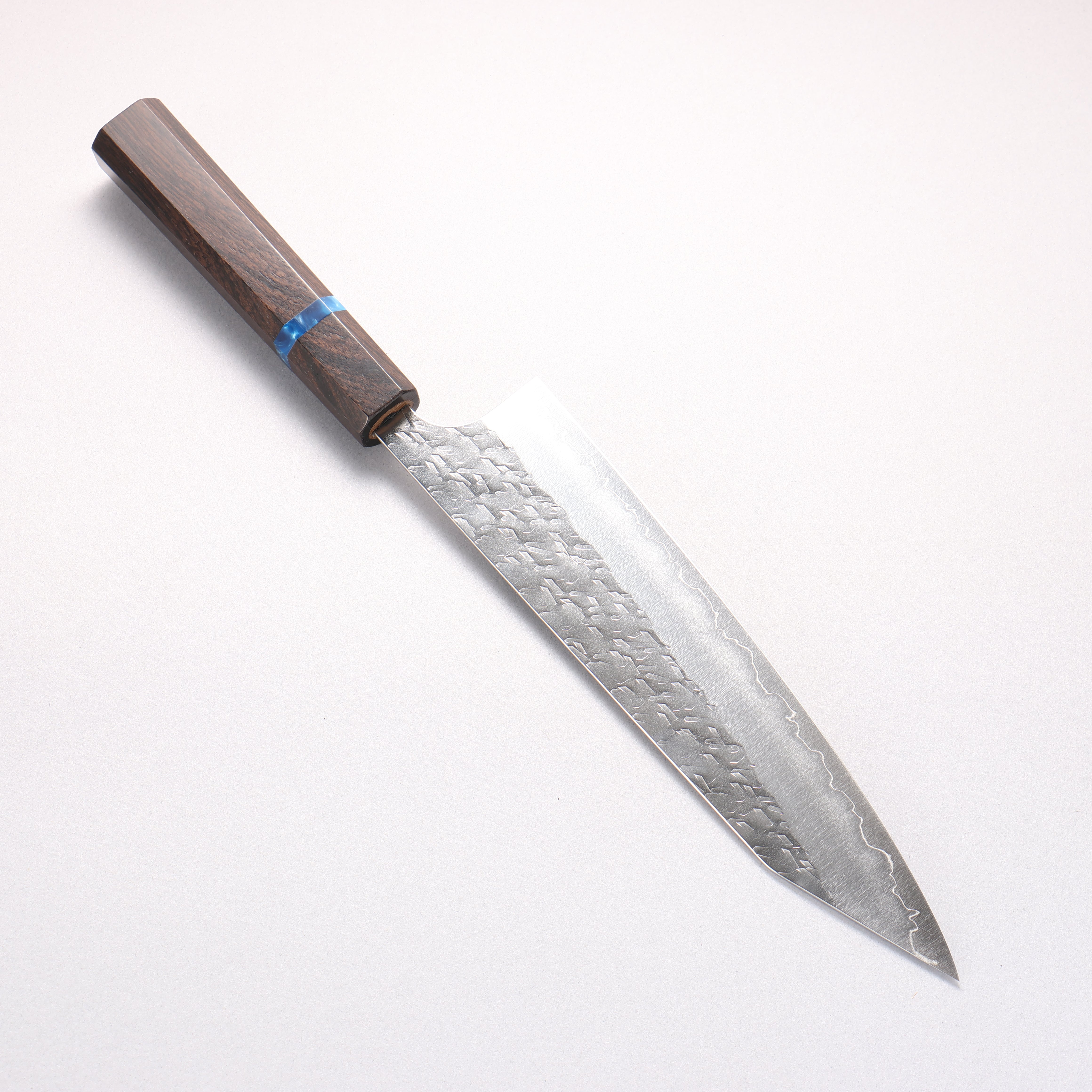 Yoshimi Kato Hyo SG2 Hammered Kiritsuke Gyuto 210mm Ebony (Blue Ring) Handle