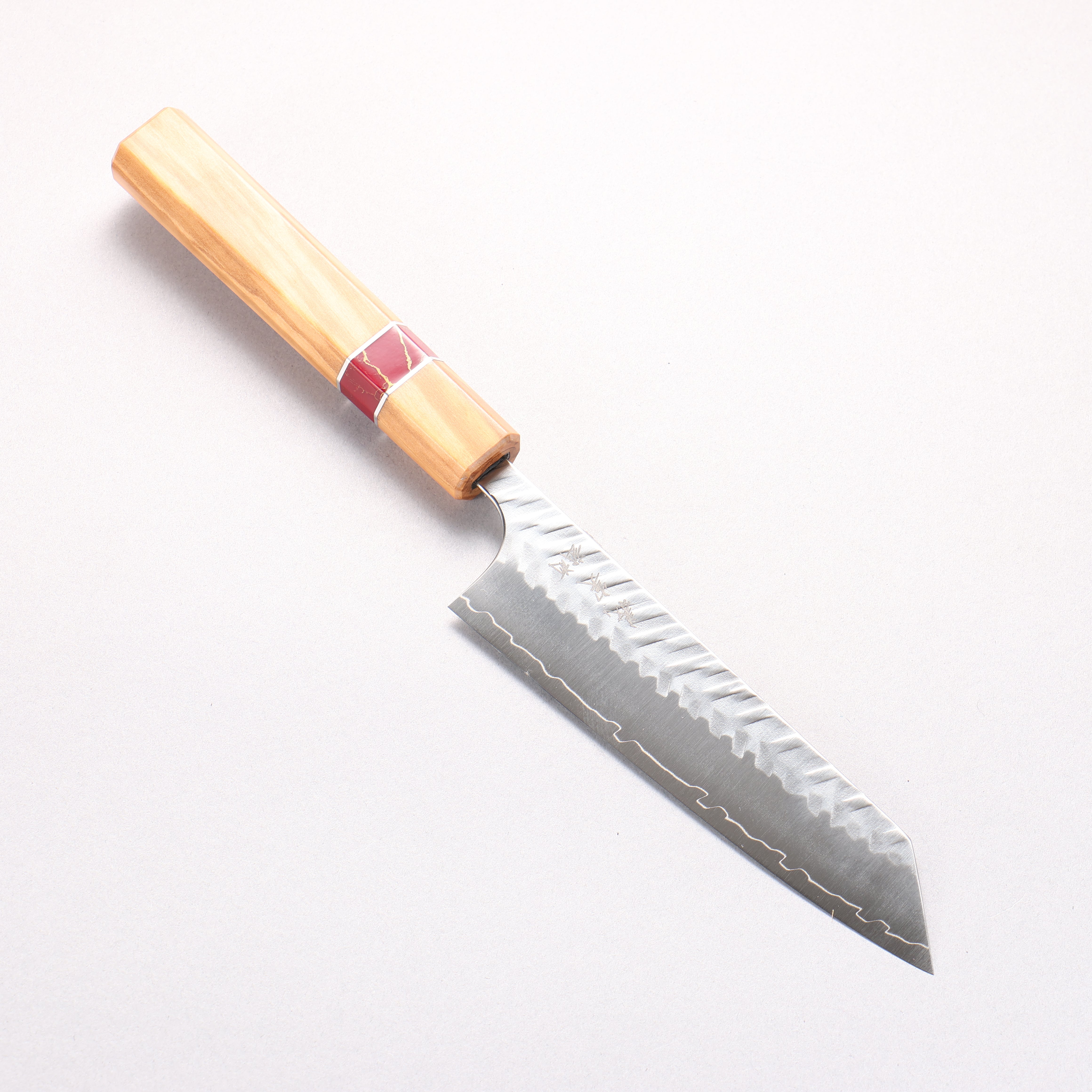 Yoshimi Kato SPG STRIX Hammered (V) Small Bunka 130mm Olive (Red Turquoise Ring) Handle - Seisuke Knife