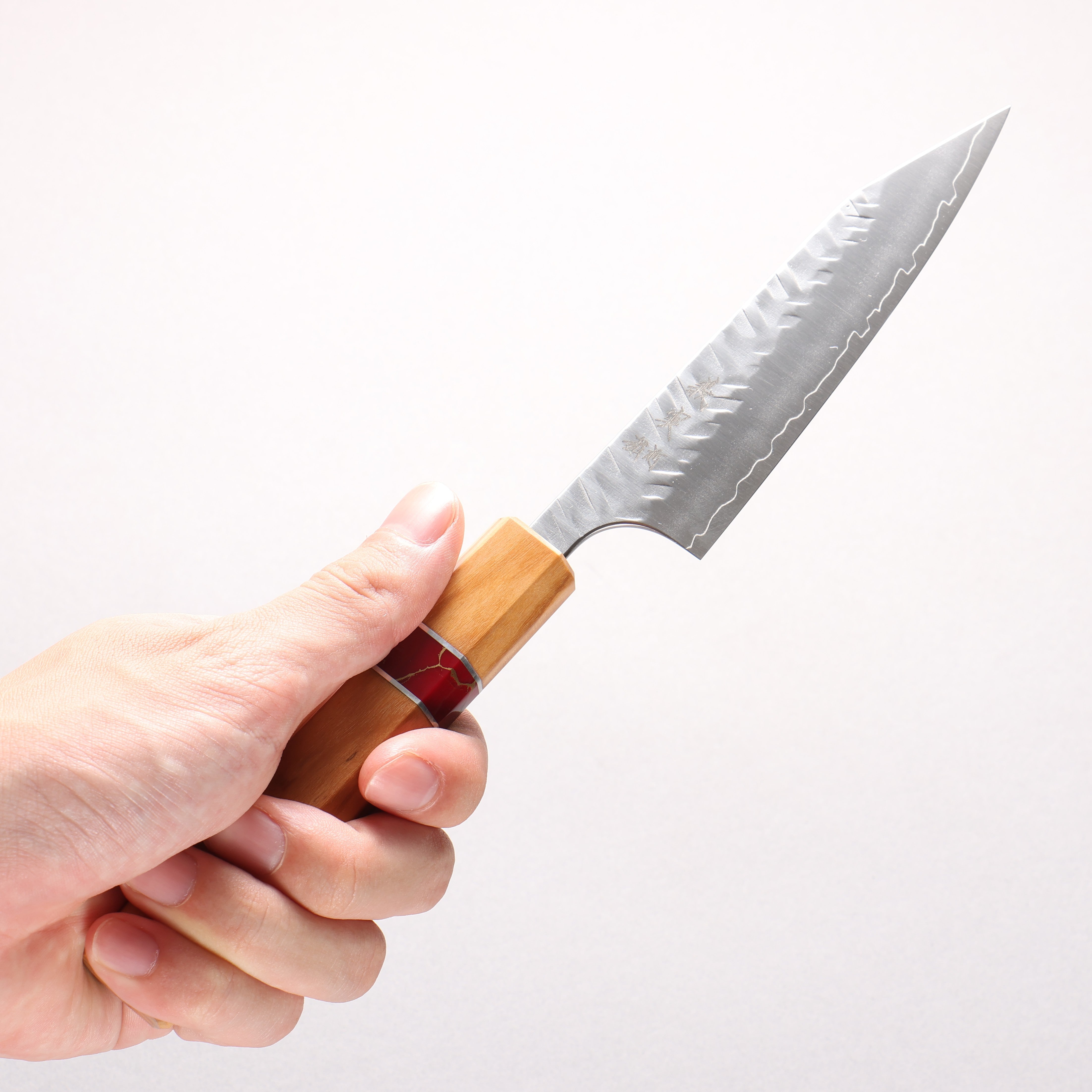 Yoshimi Kato SPG STRIX Hammered (V) Kiritsuke Petty-Utility 120mm Olive (Red Turquoise Ring) Handle