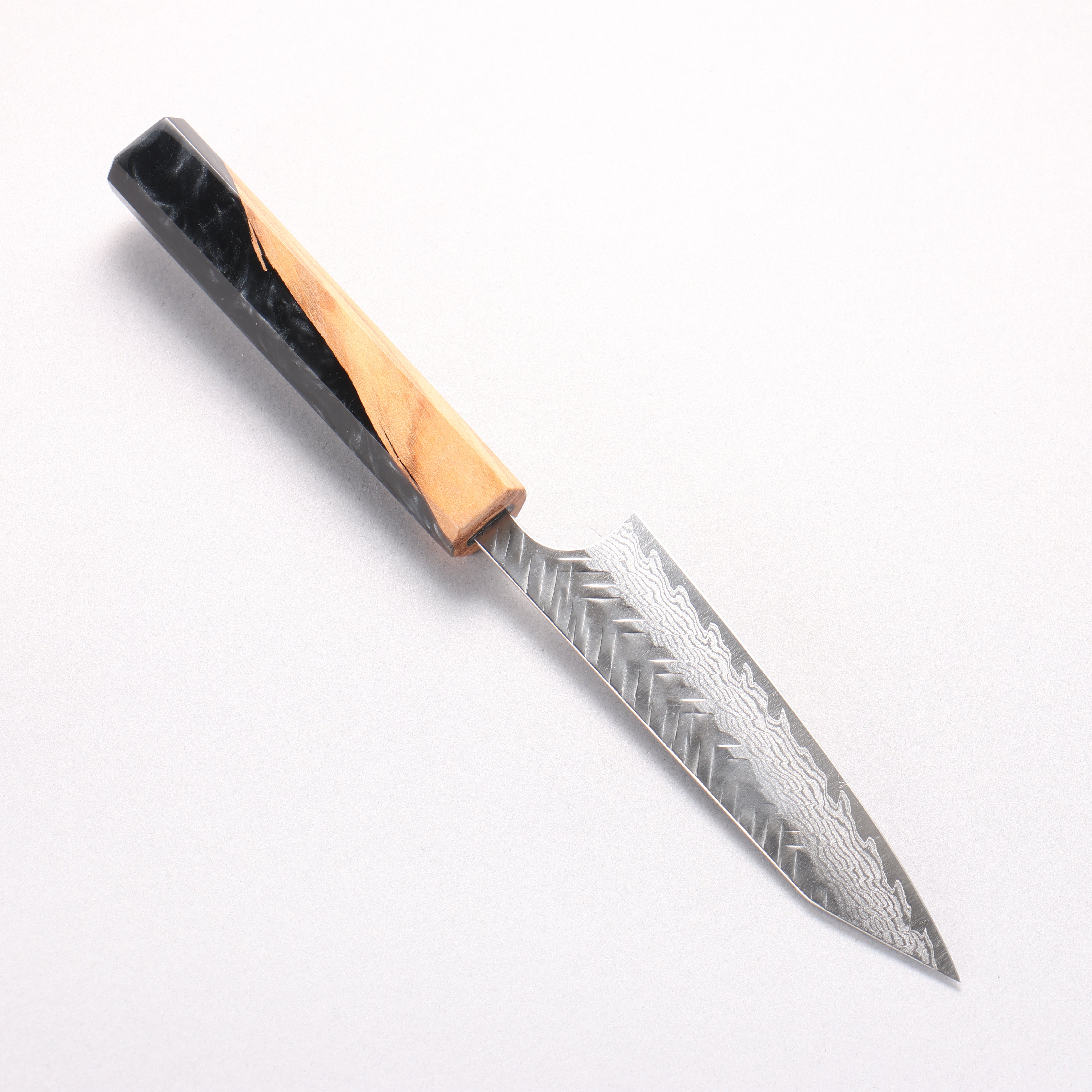Yoshimi Kato VG-XEOS Damascus Hammered (V) Kiritsuke Petty-Utility 120mm Olive Tree and Black Resin Handle
